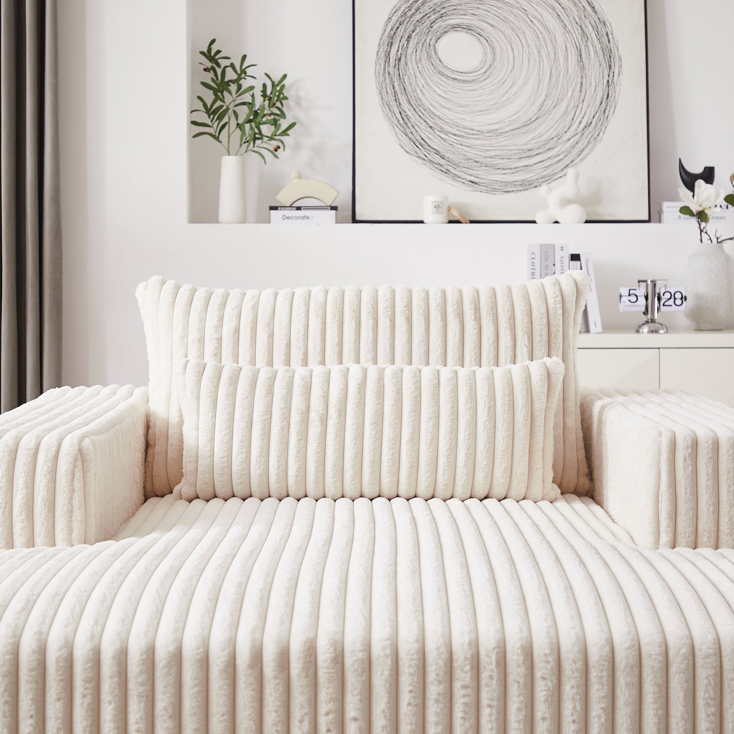 75-Inch Corduroy Sponge Sofa Lounge Chair,No Assembly Required,Fluffy Modern Sleeper Chair for Indoor Living Room Bedroom