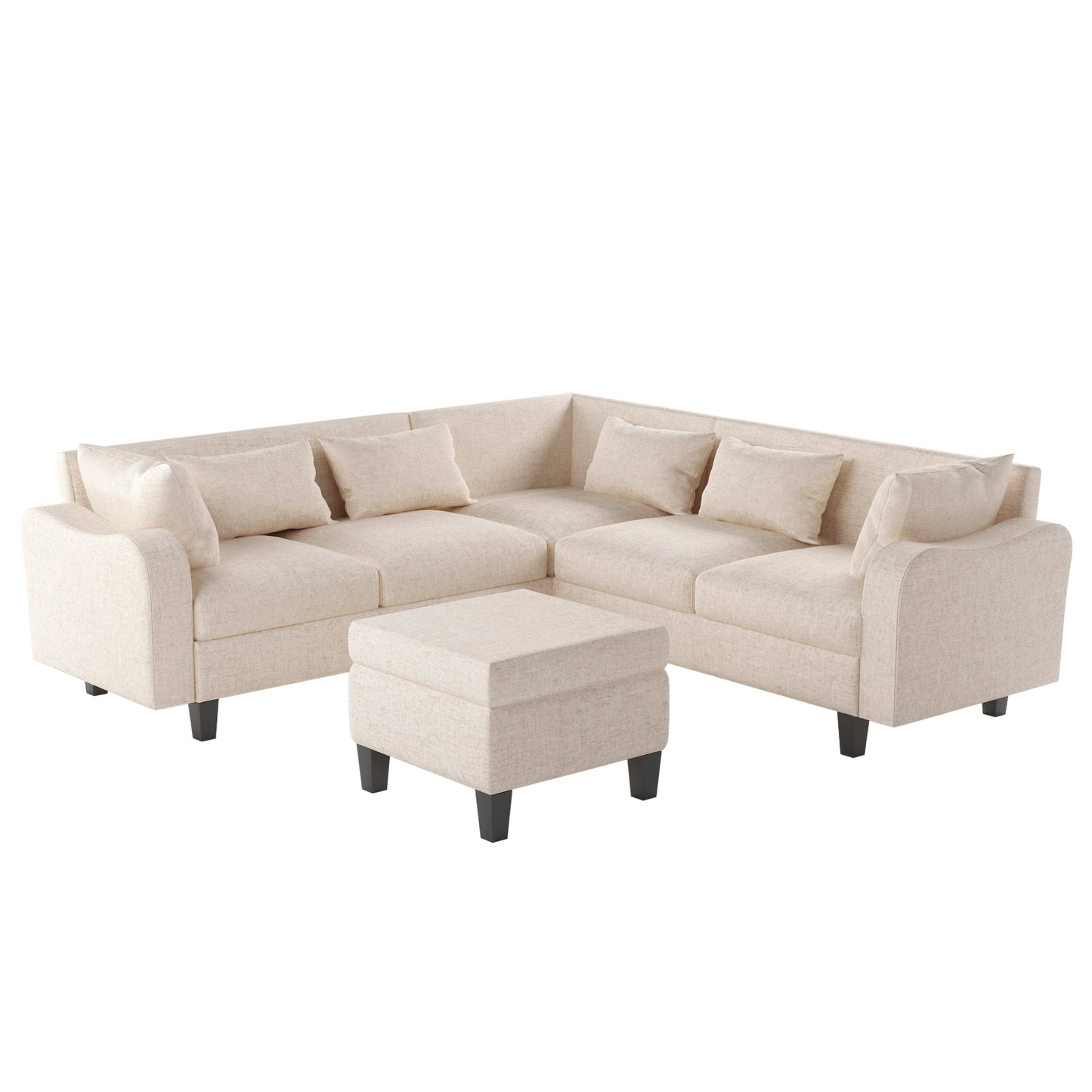 87" Modern Sectional Sofa With Coffee Table,6-Seat Couch Set With Storage Ottoman,Various Combinations,L-Shape Indoor
