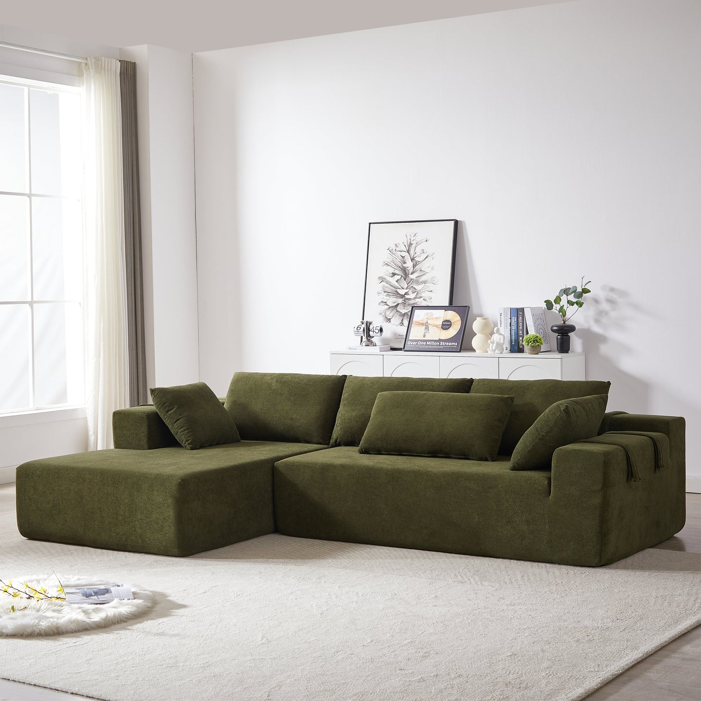 Modern Chenille Upholstered Sectional Sofa Couch Set,Modular 108" L Shaped Sectional Living Room Sofa Set With 6 Pillows