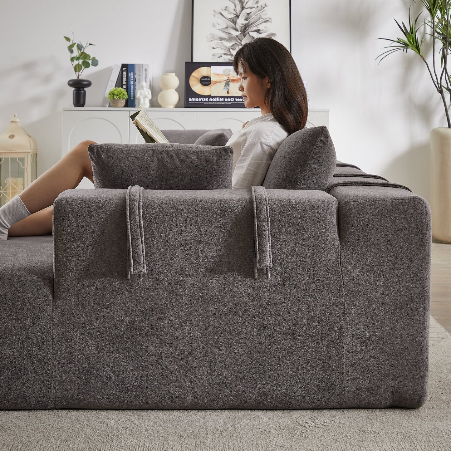Modern Chenille Upholstered Sectional Sofa Couch Set,Modular 108" L Shaped Sectional Living Room Sofa Set With 6 Pillows