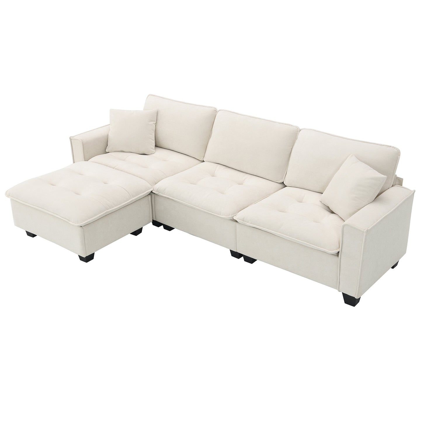100*59" Modern Convertible Sectional Sofa,L-Shaped Reversible Couch Set With Free Pillows,4 Seat Suede Velvet Sleeper Sofa
