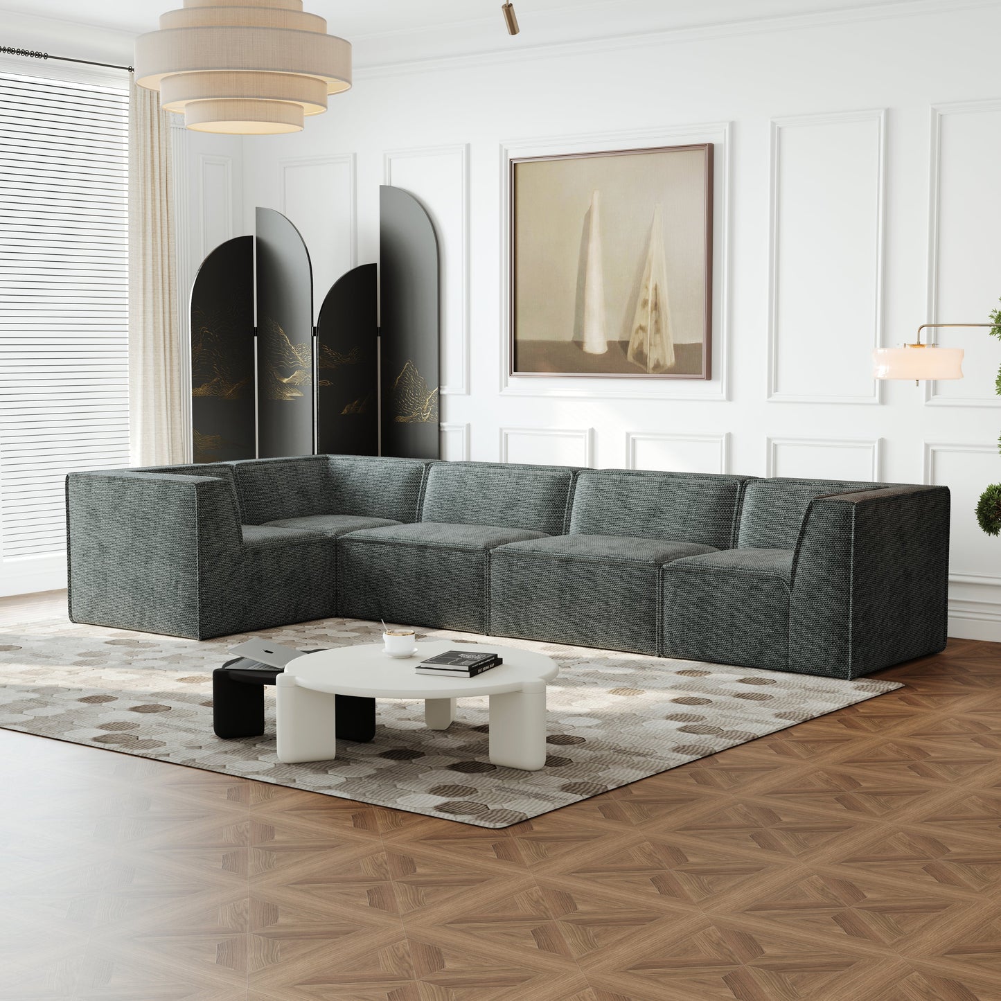 106*106" Chenille Modular L Shaped Sectional Sofa,Luxury Floor Couch Set,Upholstered Indoor Furniture