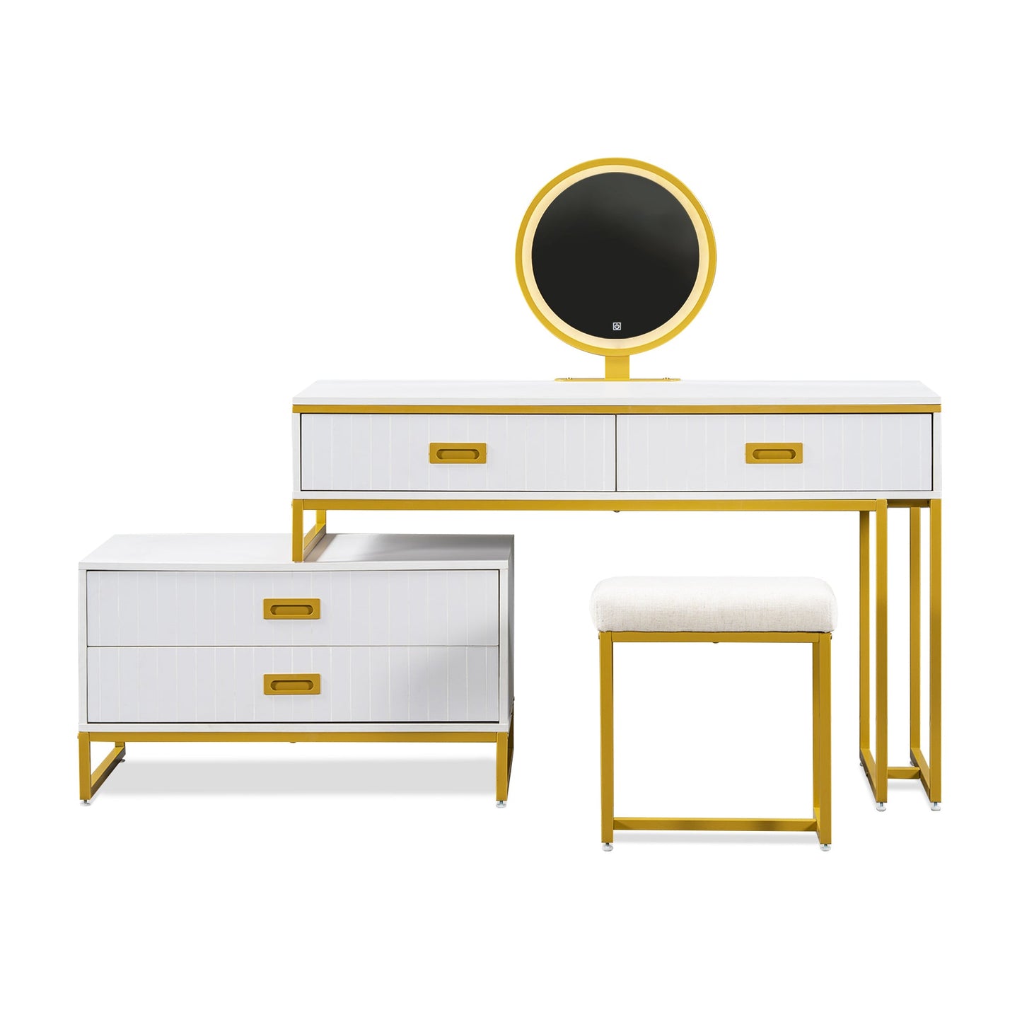 Modern Style Vanity Table With Movable Side Cabinet and 4-Drawers, Large Size Dressing Table With Mirror and 3-Colors