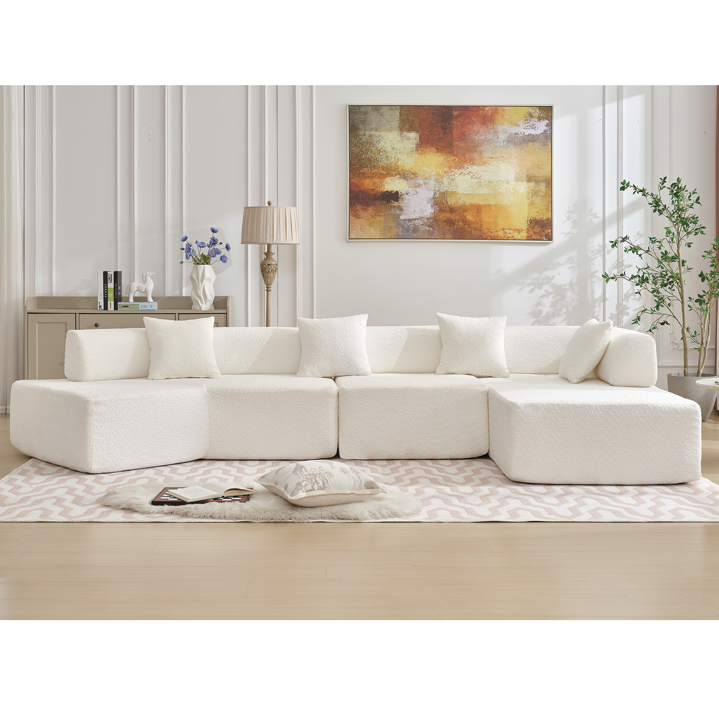 Modern Minimalist 140" L-Shape Couch ,No Assembly Required,Boucle,Modular Sofa ,Couch With Chaise