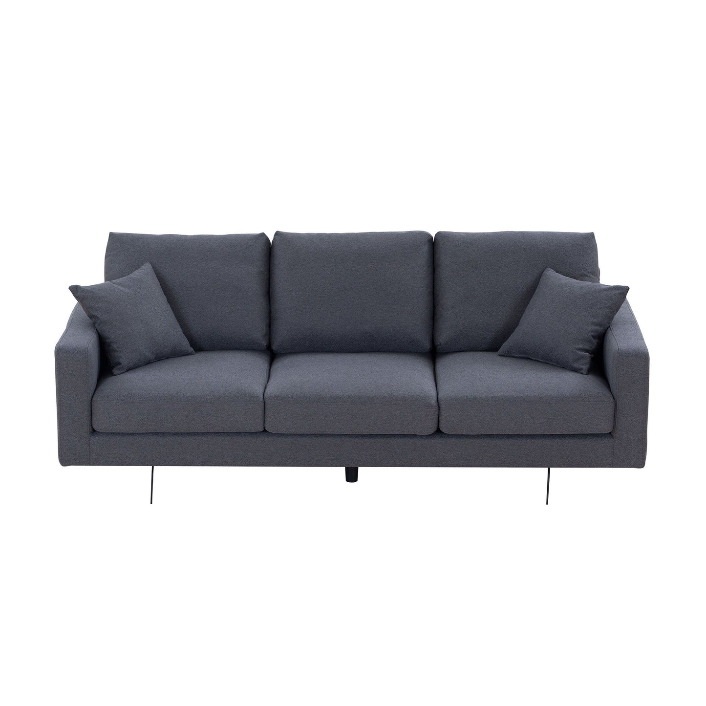 Modern Grey Three-Seat Sofa With Thick Sponge and Two Pillows, 87.40inch