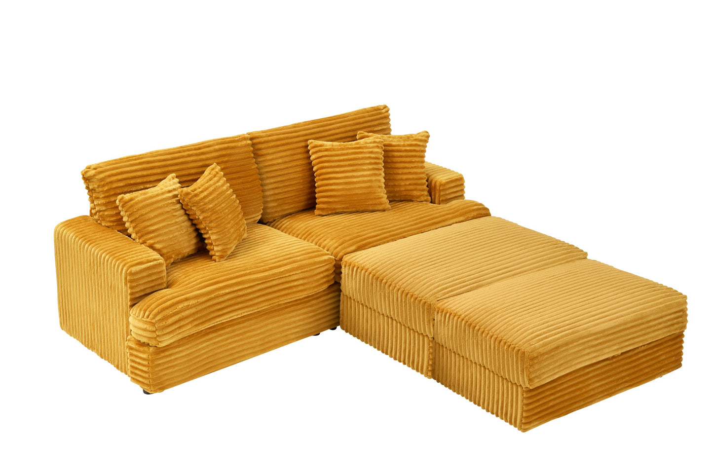 82 Inches Orange Corduroy Sofa, Two Storage Feet +4 Throw Pillows, Create a Living Room, Office Fashion New Darling