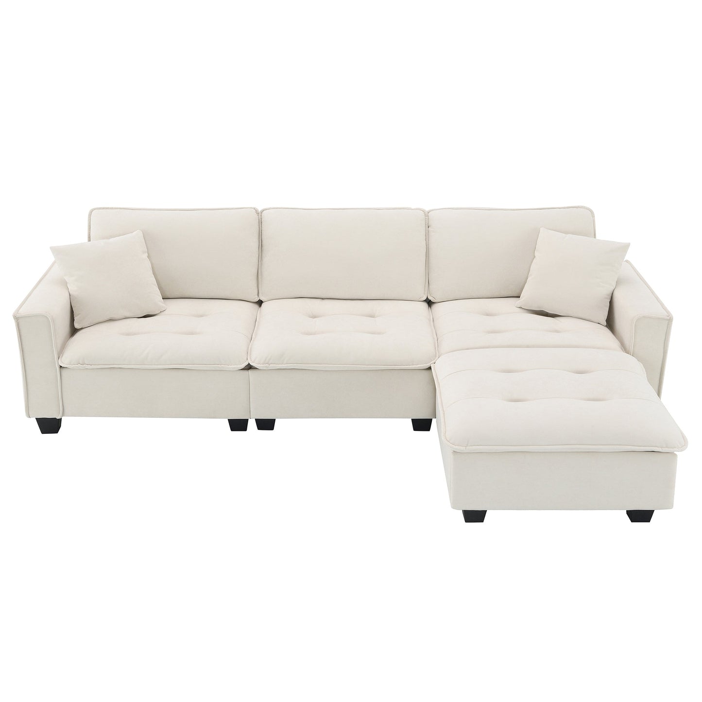 100*59" Modern Convertible Sectional Sofa,L-Shaped Reversible Couch Set With Free Pillows,4 Seat Suede Velvet Sleeper Sofa