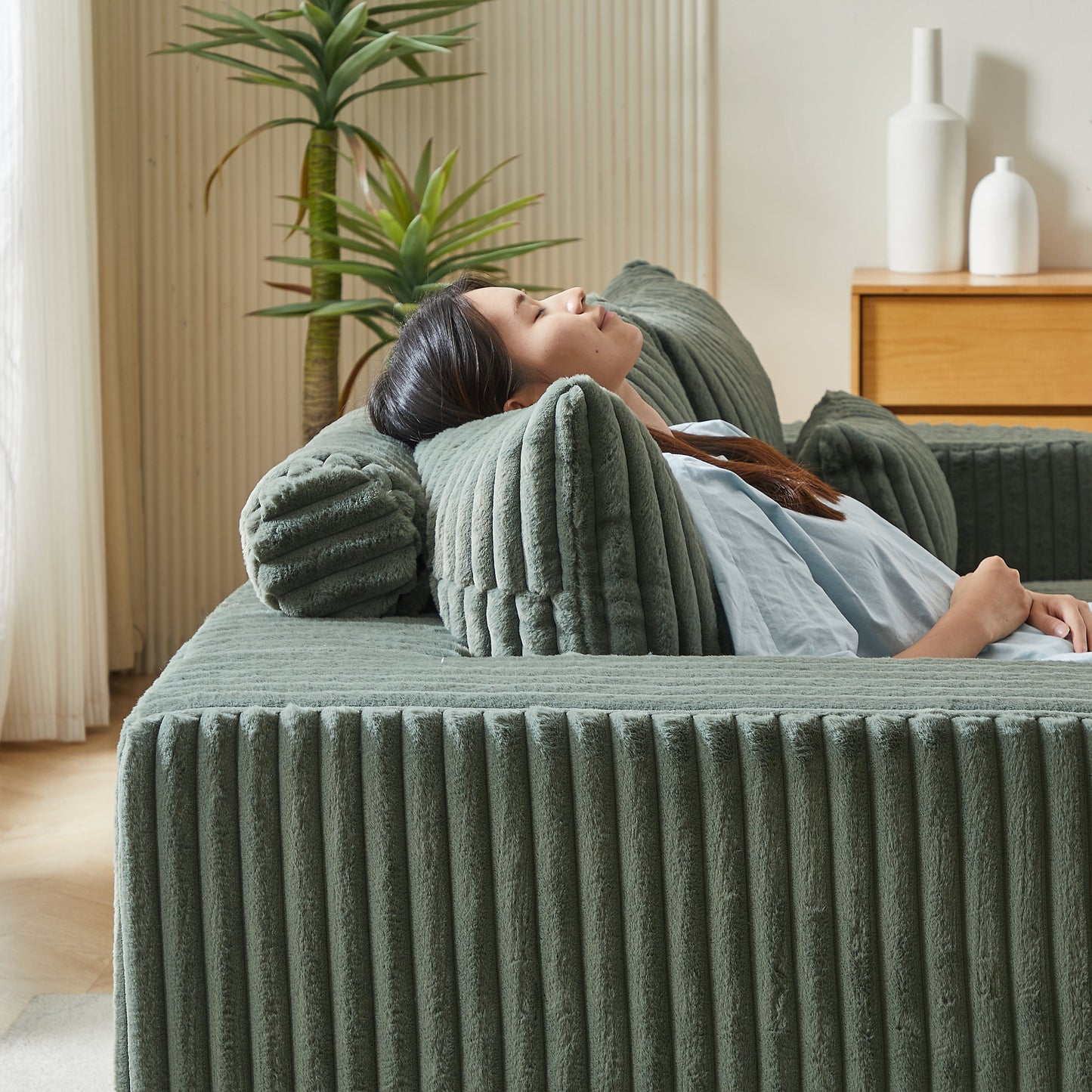 87" Oversized Sectional Lounge Chaise ,No Assembly Required,Cloud Plush Loveseat With Reclining Sofa Bed,Fluffy Modern