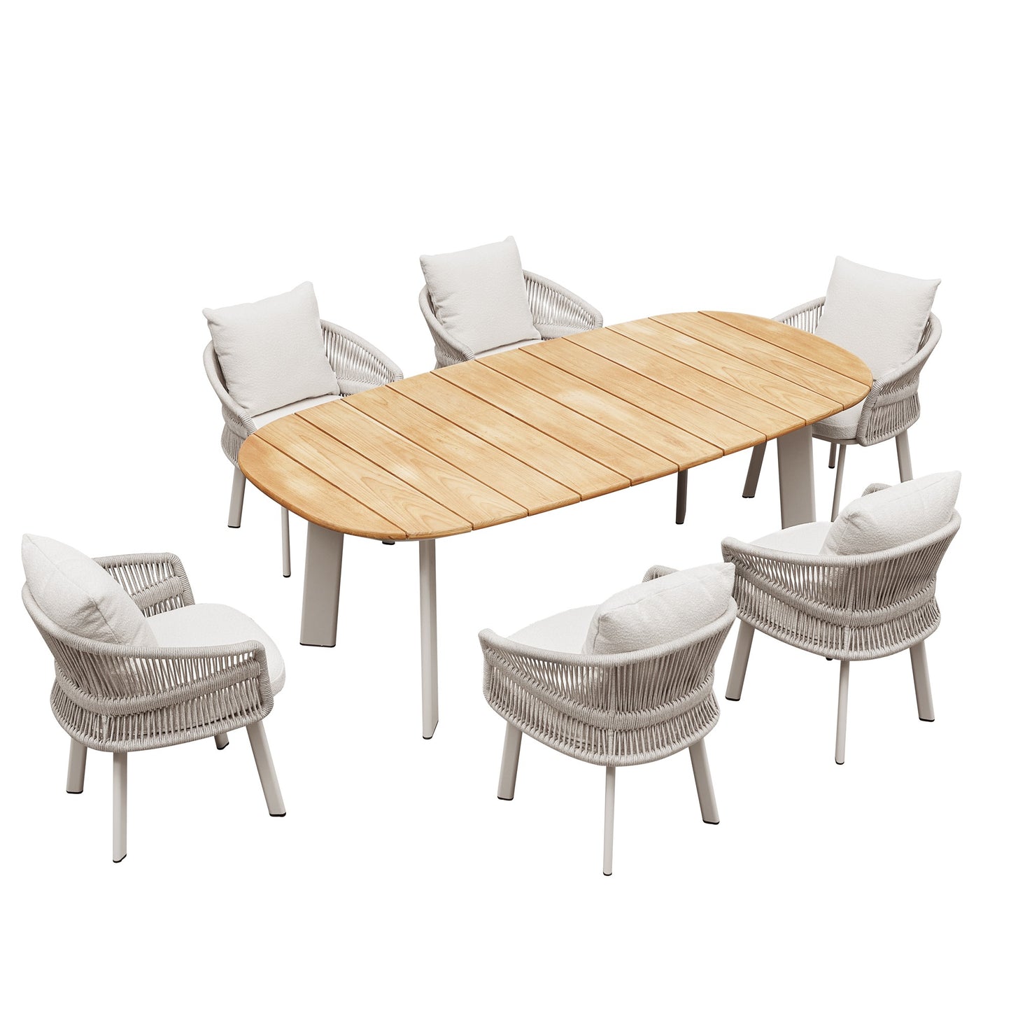 Aio 7 Pieces Teak Outdoor Dining Set With White Cushions
