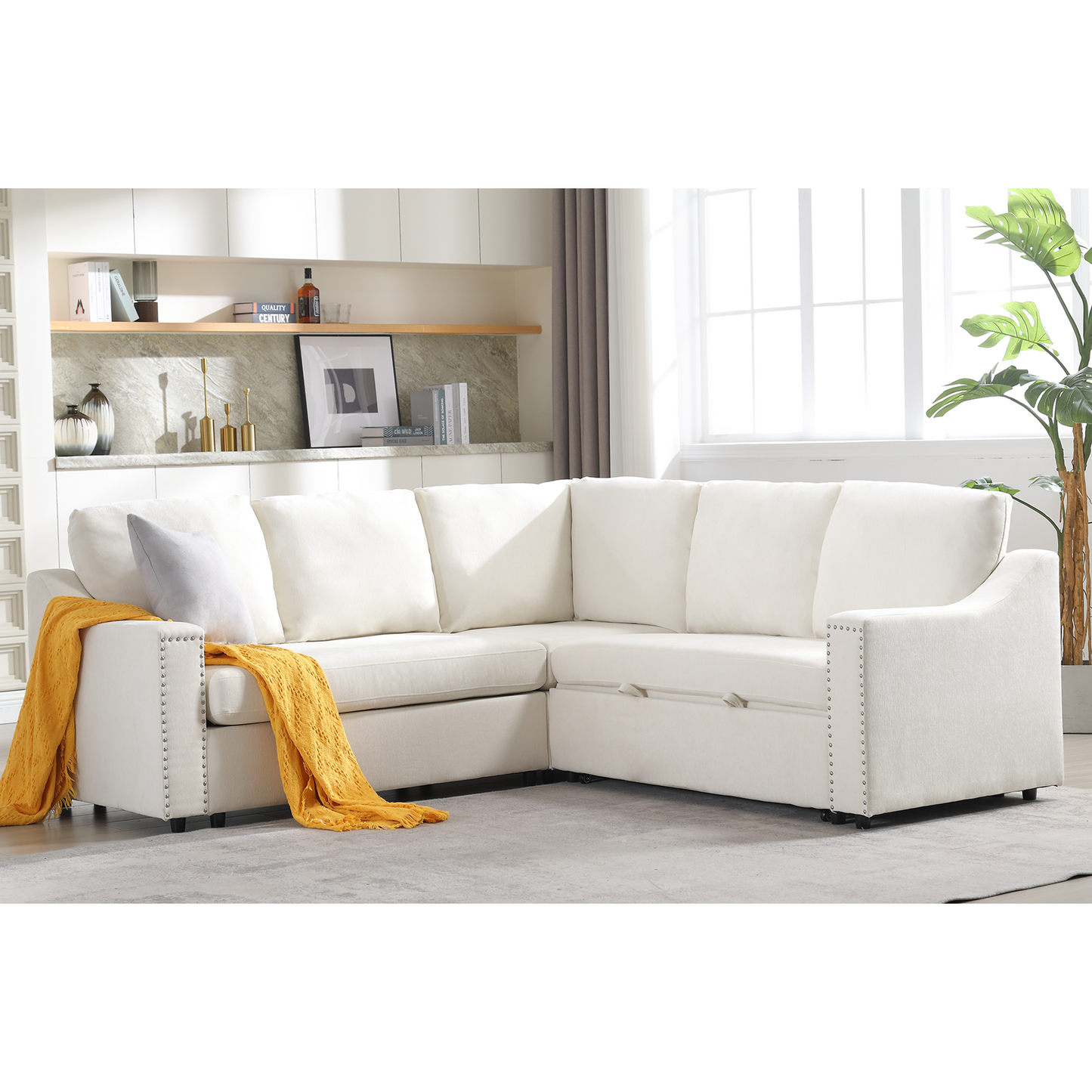 L-Shaped Sofa With Pull-Out Sofa Bed, Corner Sofa,comfortable Living Room Furniture Set, Sleeper Sofa Bed,Corner Seat