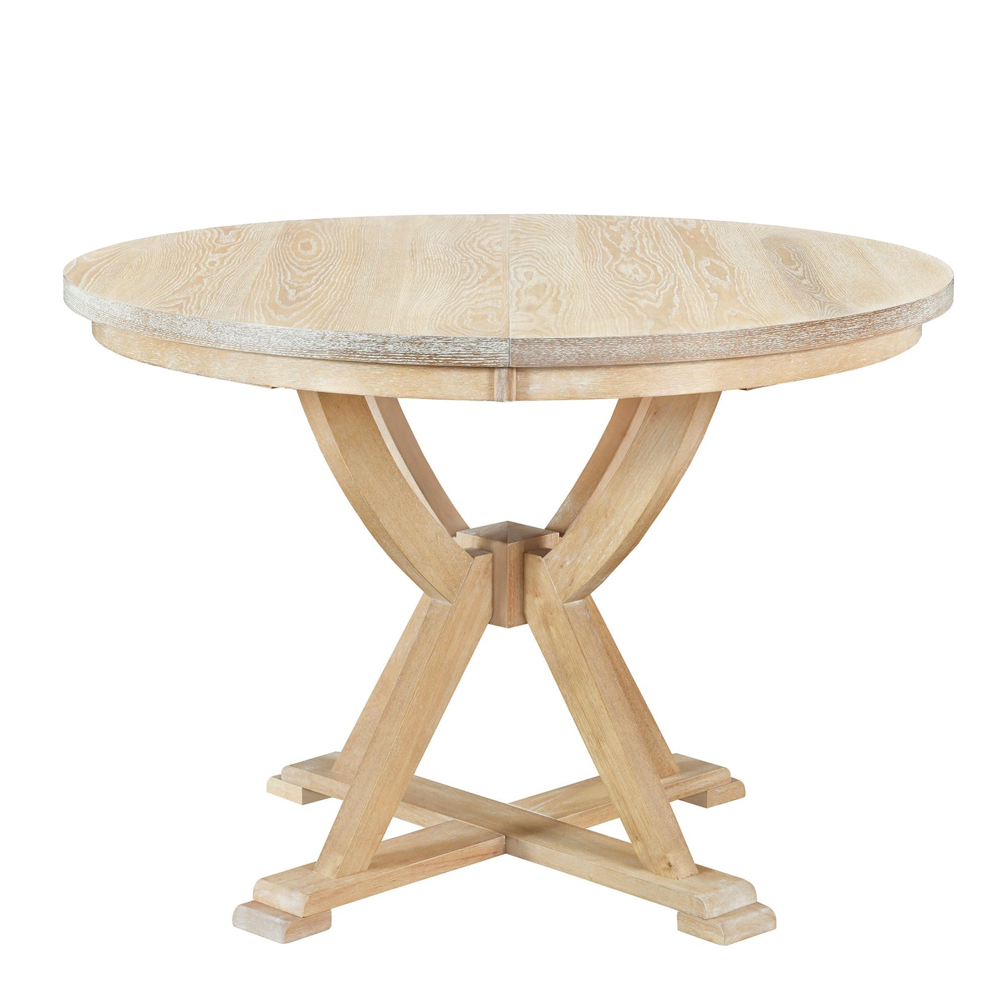 Mid-Century 5-Piece Extendable Round Dining Table Set With 15.7" Removable Leaf and 4 Cross Back Dining Chairs, Natural