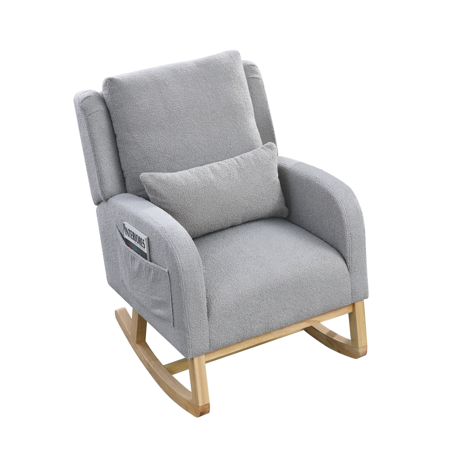27.5 "W Modern Accent High Back Living Room Casual Armchair Rocker With One Lumbar Pillow, Two Side Pockets