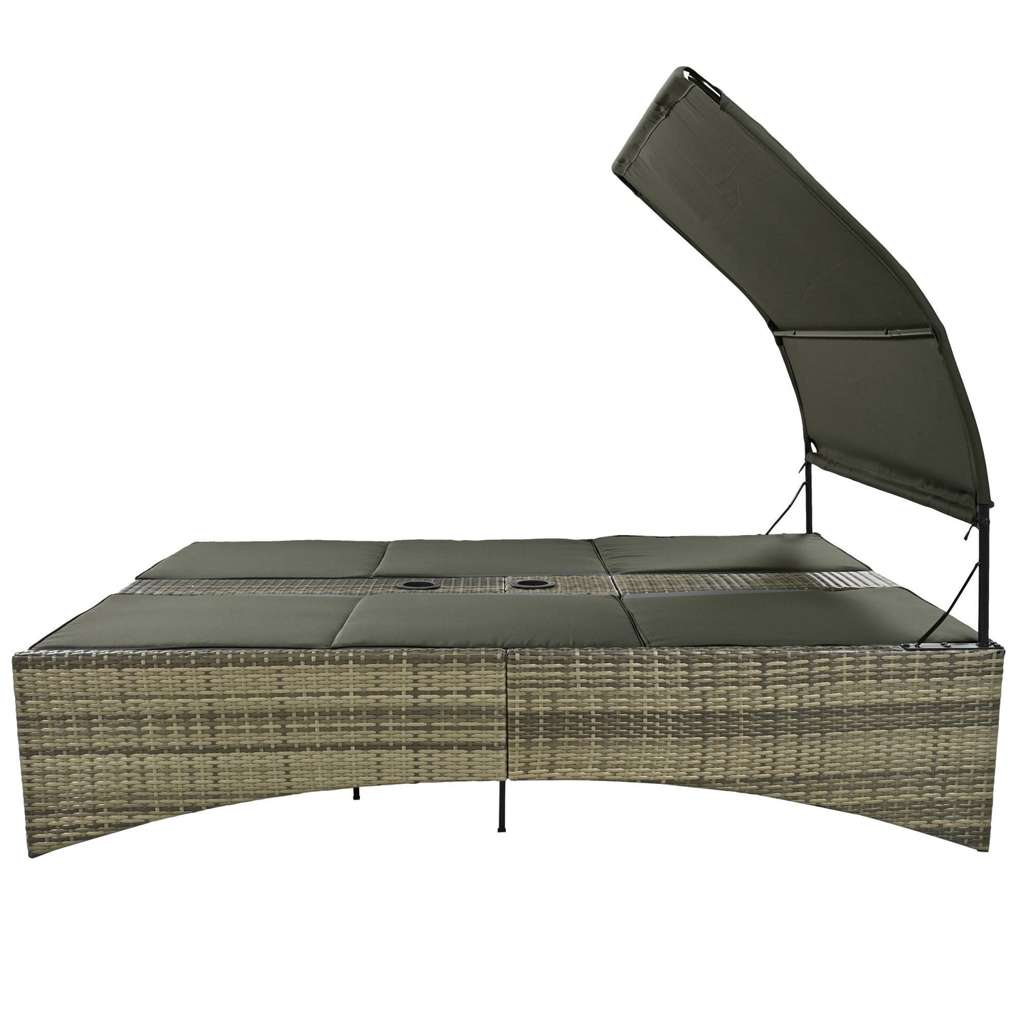 Patio Daybed Outdoor Daybed Outdoor Rattan Sun Lounger With Shelter Roof With Adjustable Backrest, Storage Box