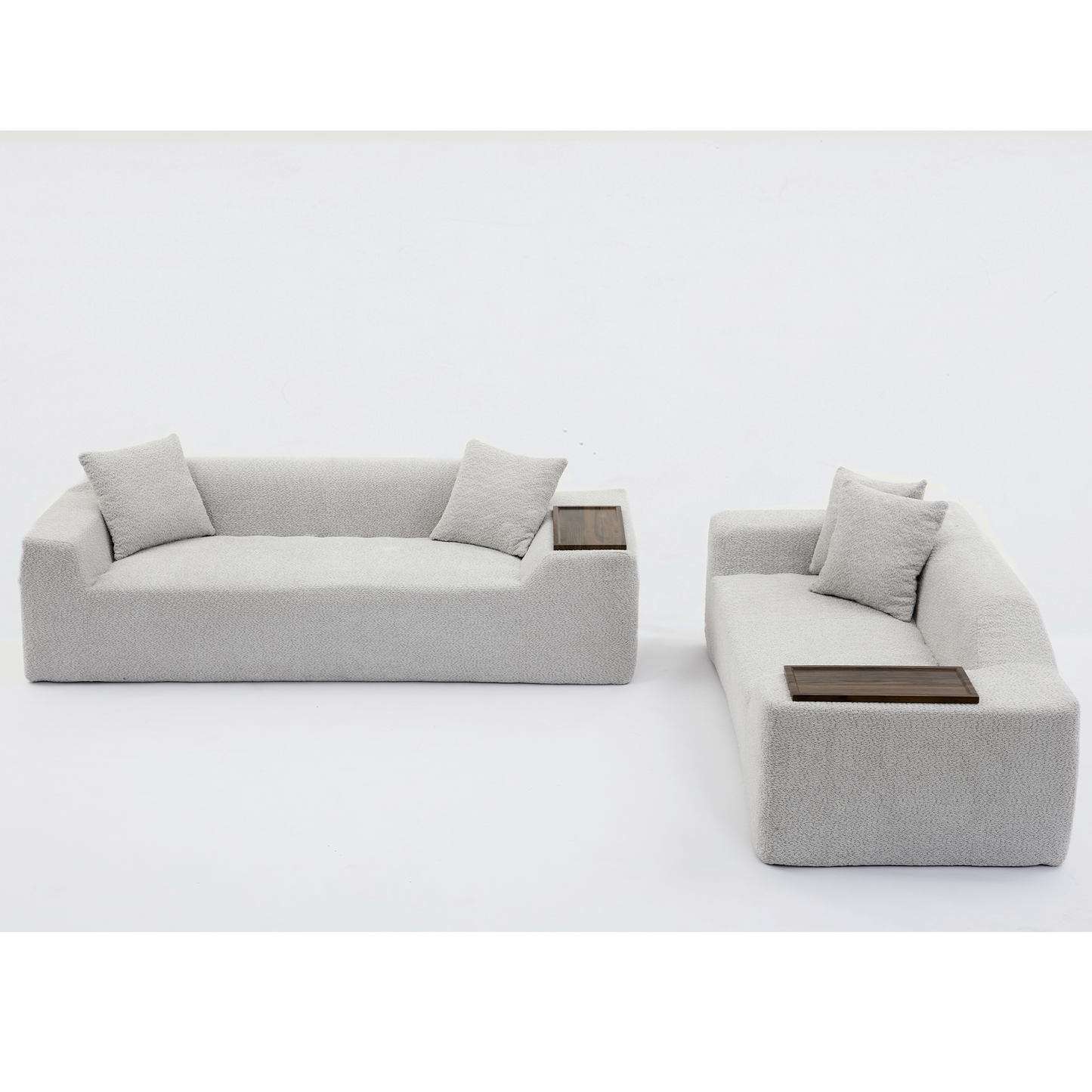 2 Piece Boucle Cloud Sofa Set, Upholstered Sofa Set, Modern 3 Seater and 2 Seater Sofa With MDF End Table for Living Room