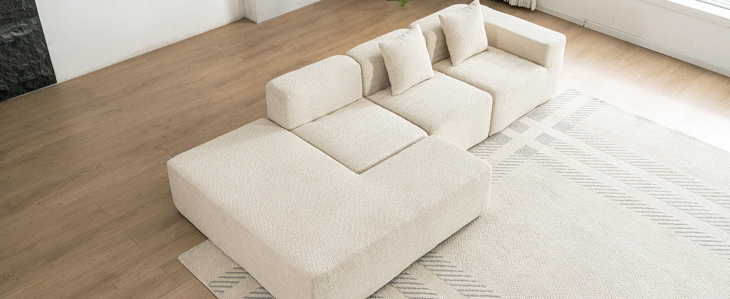 116.5" Sectional Sofa Full-Compressed Sofa Couch Free-Combined Sofa for Living Room, Beige