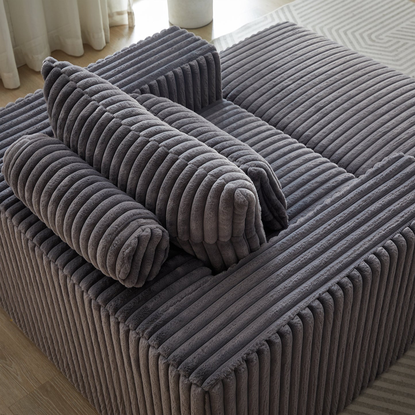 62.5-Inch Corduroy Sponge Sofa Lounge Chair With Removable Footrest,No Assembly Required,Fluffy Modern Sleeper Chair