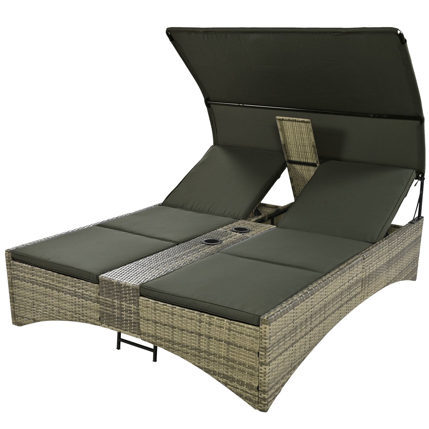 Patio Daybed Outdoor Daybed Outdoor Rattan Sun Lounger With Shelter Roof With Adjustable Backrest, Storage Box