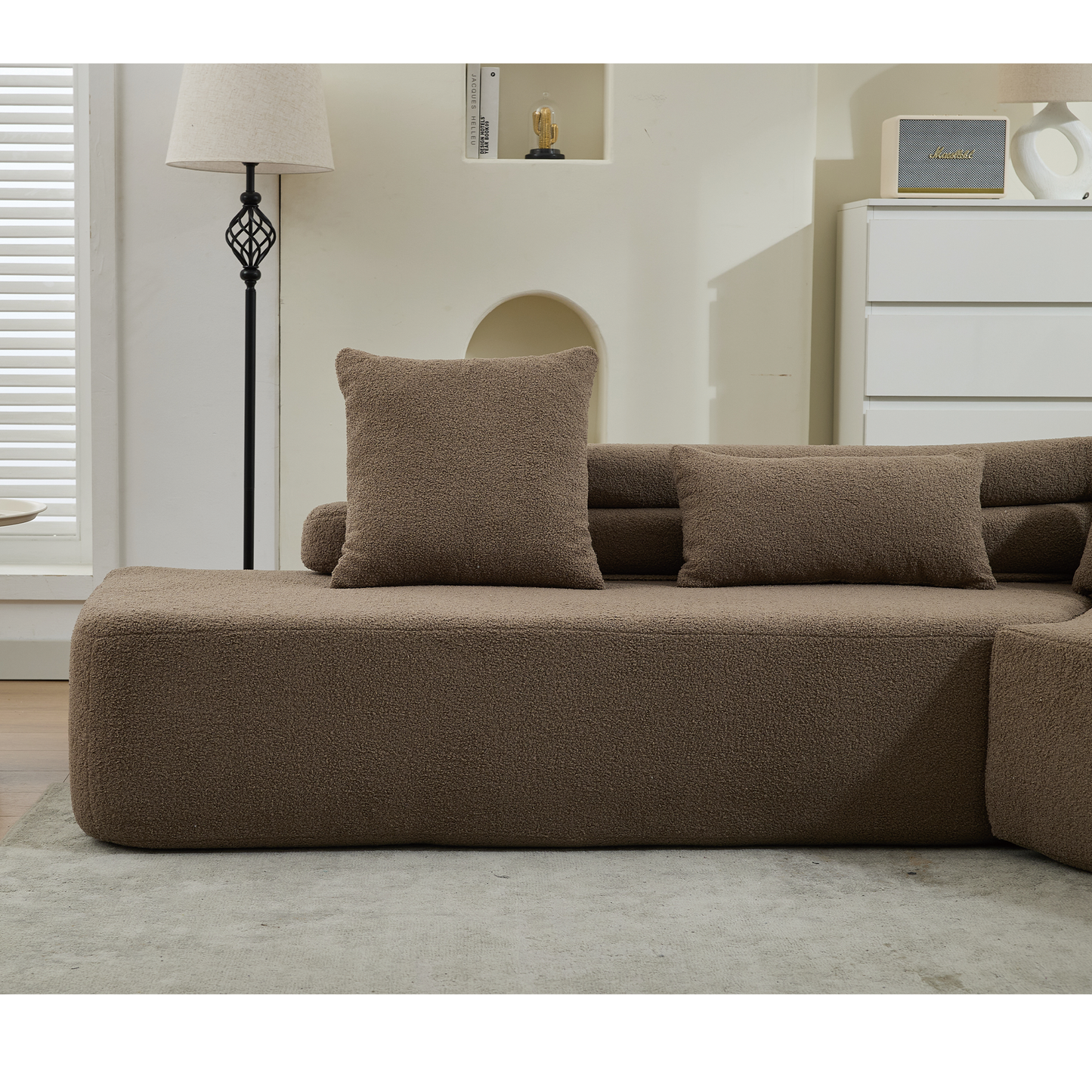 128"Minimalist Cloud Sectional Couch ,Modern Couches ,4-Seater ,No Assembly,Two Modular Sofa,Boucle Teddy Fabric, Upholstered