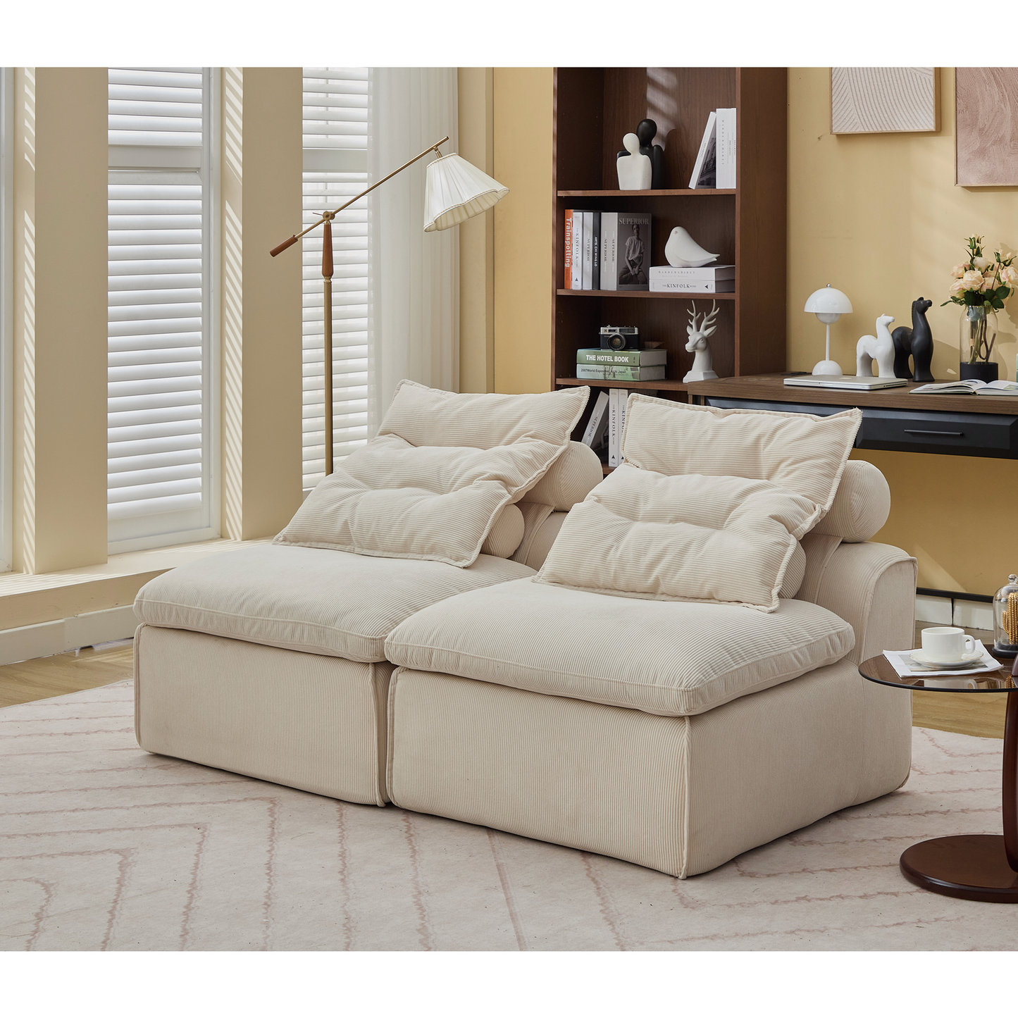 Modular Sofa,No Armrests,At Will DIY,Soft Corduroy Fabric,Neck Pillow-Back Lounge Sofa Chair,Reading Nook, or Apartment