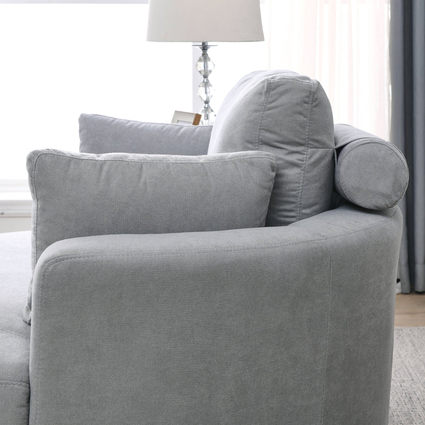 Swivel Accent Barrel Modern Grey Sofa Lounge Club Big Round Chair With Storage Ottoman Linen Fabric for Living Room