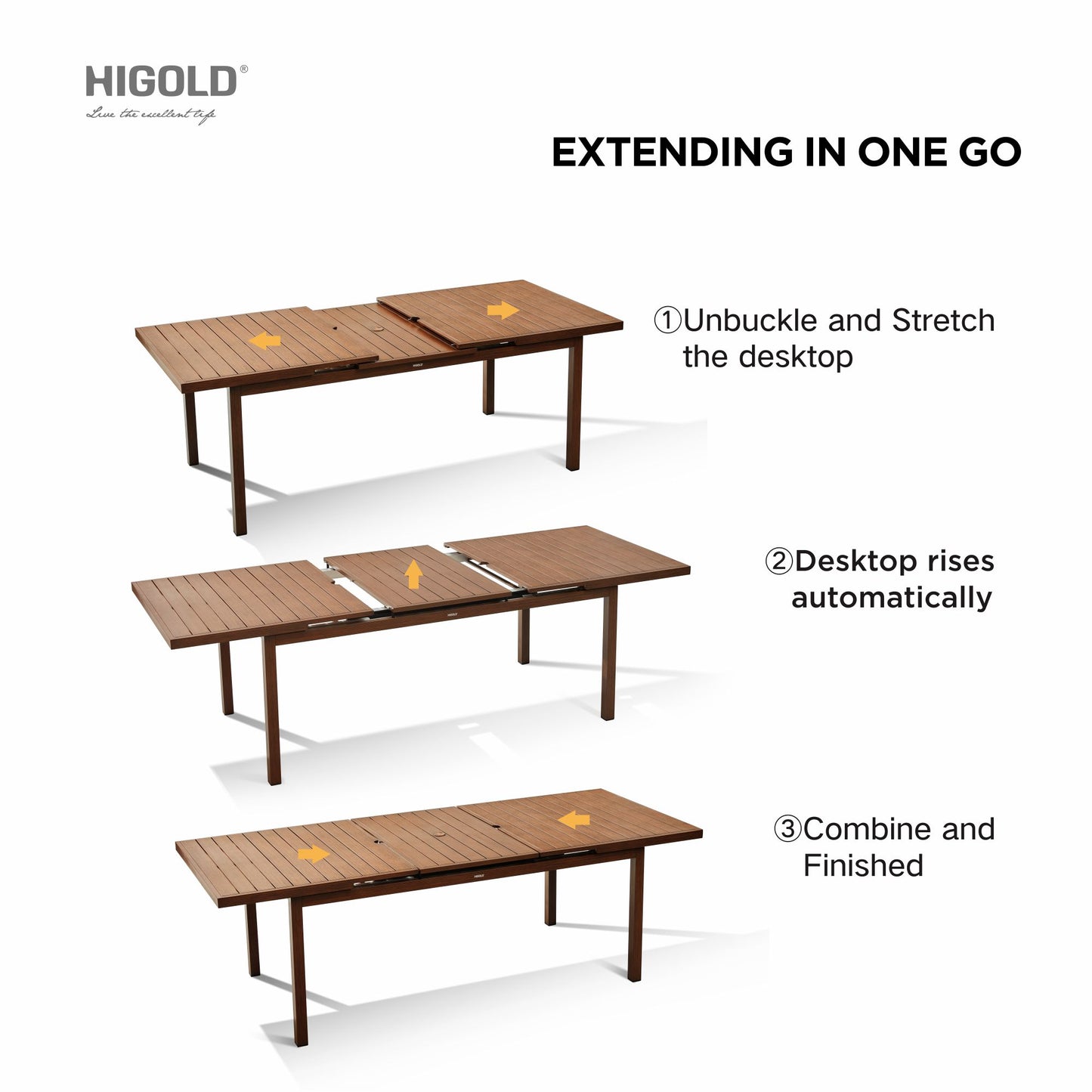 Carlo 9 Pieces Extendable Outdoor Patio Dining Set for Eight Person, Wood Color Painted Aluminum