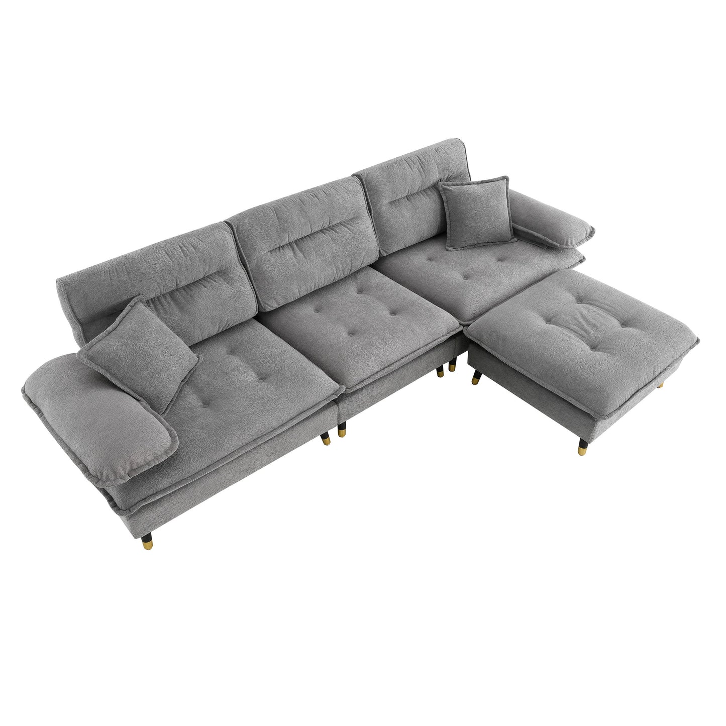 106*66.5" L Shaped Convertible Sectional Sofa,4 Seat Tufted Couch Set With Two-Tone Adjust Legs,Cloud Chenille Fabric