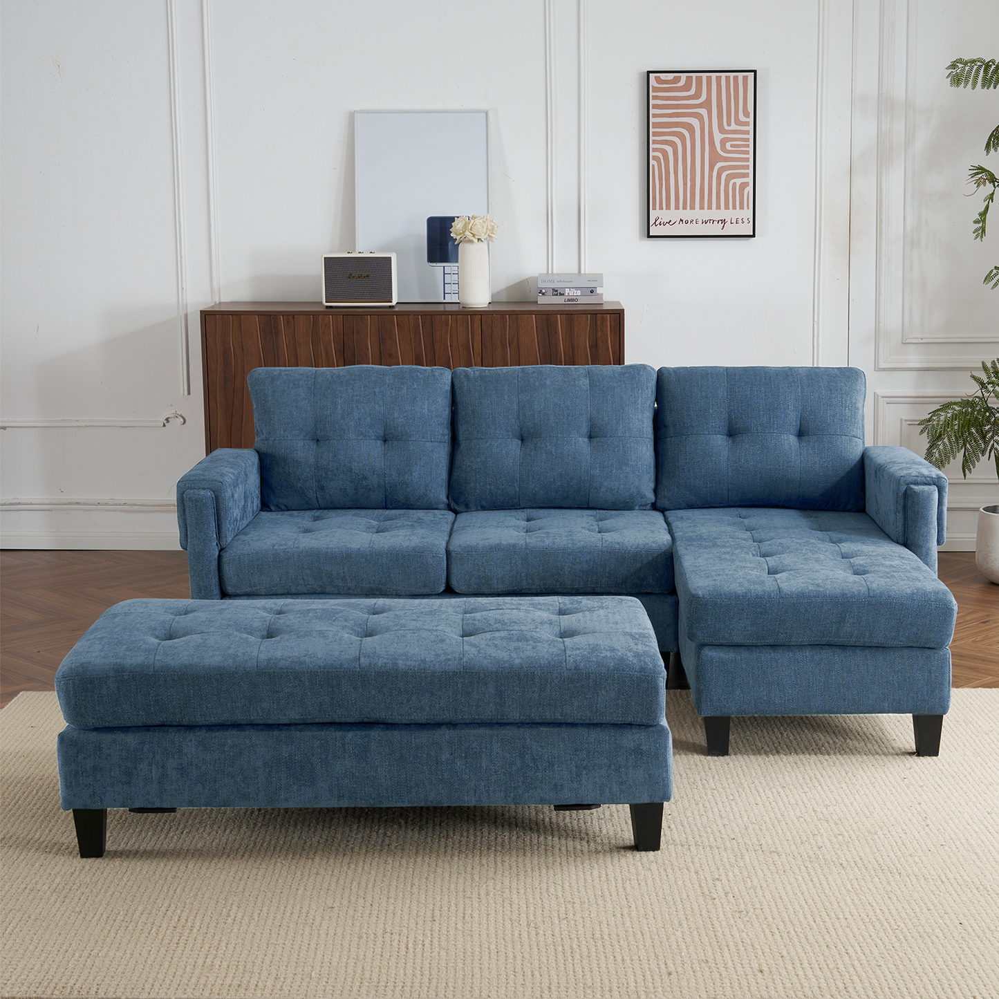 83.4" L-Shaped Sofa Sectional Couch Sofa Bed With Two USB Ports, a Movable Ottoman and a Reversible Chaise Lounge