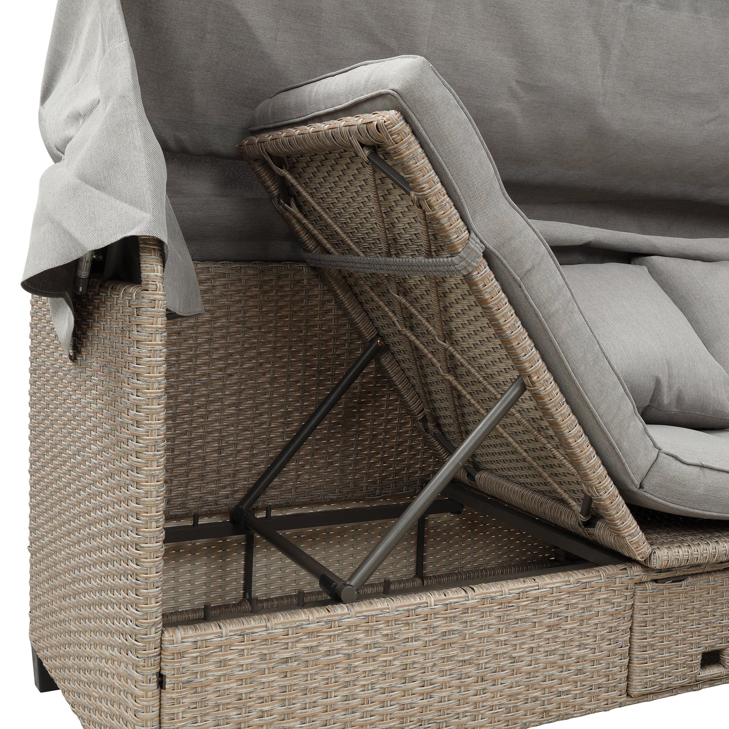 4 Piece UV-Proof Resin Wicker Patio Sofa Set With Retractable Canopy, Cushions and Lifting Table,Brown