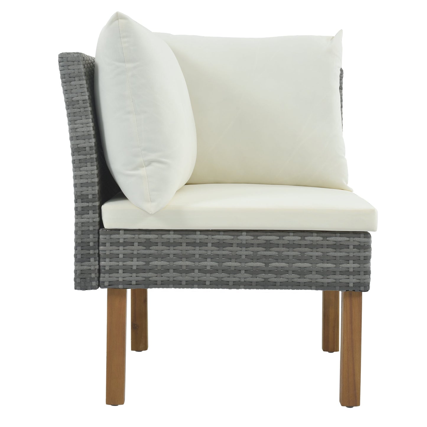 9-Piece Outdoor Patio Garden Wicker Sofa Set, Gray PE Rattan Sofa Set, With Wood Legs, Acacia Wood Tabletop