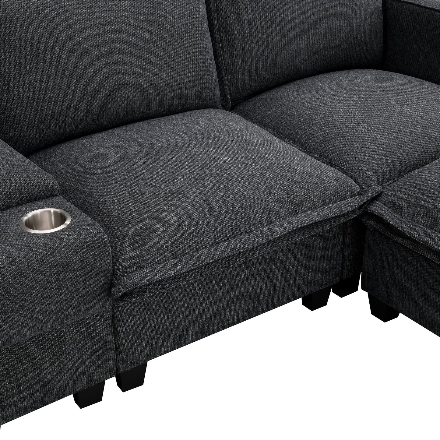 109*57" Modern Sectional Cloud Sofa With Console,USB Charger,Reading Light,Cup Holder,Wide Seat,4 Seat Chenille Modular