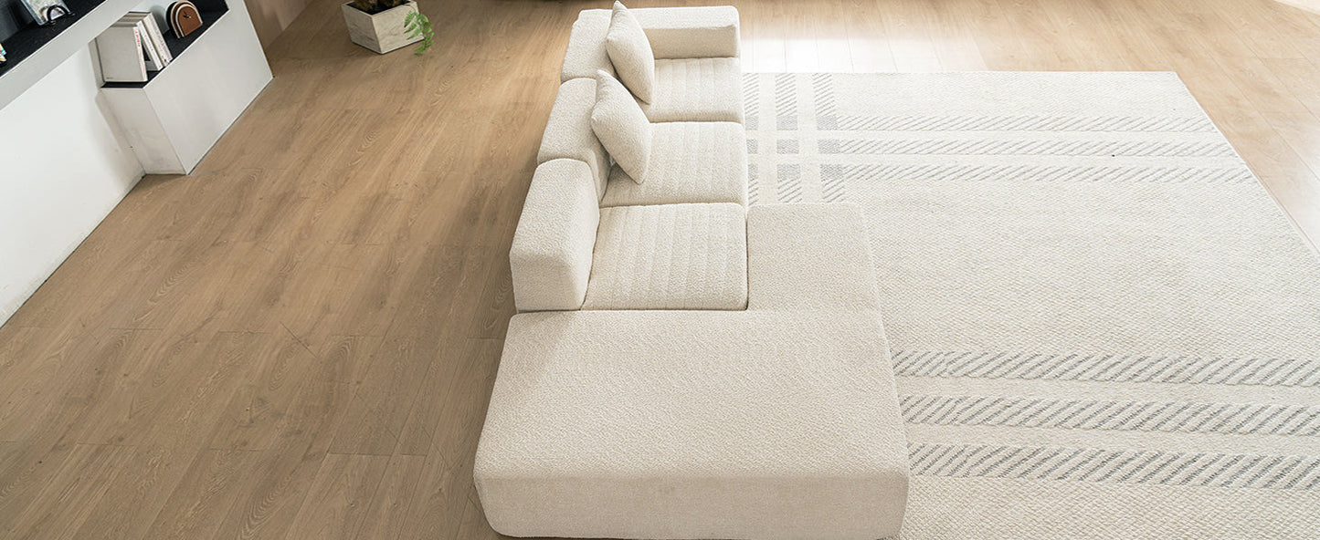 116.5" Sectional Sofa Full-Compressed Sofa Couch Free-Combined Sofa for Living Room, Beige