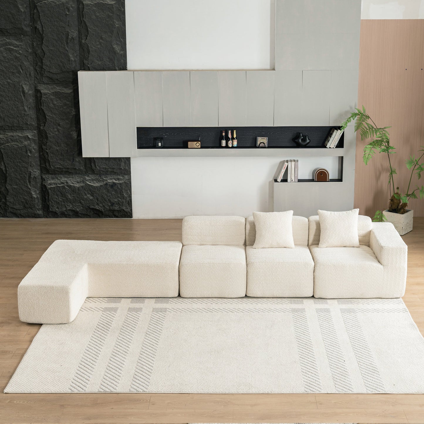116.5" Sectional Sofa Full-Compressed Sofa Couch Free-Combined Sofa for Living Room, Beige
