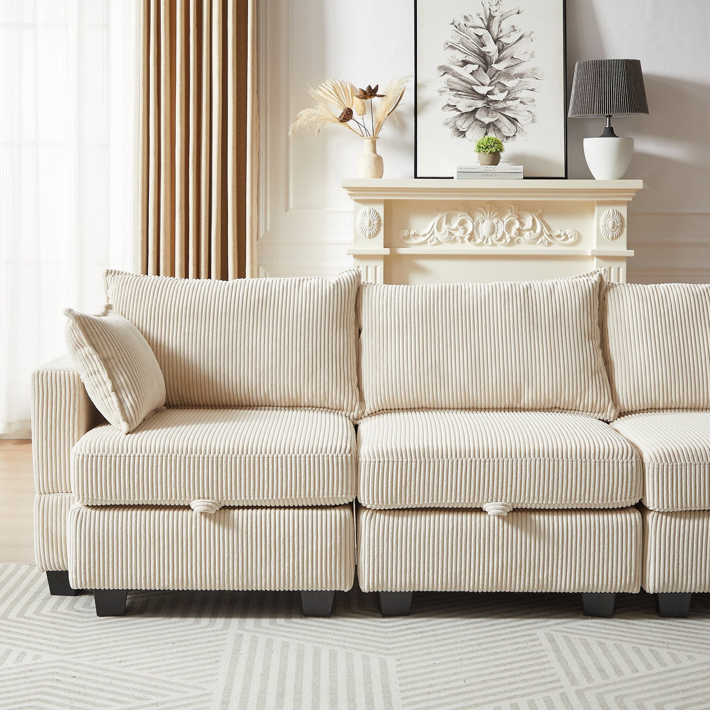 113.5'' Modular Sectiona Corduroy Sofa, Sectional Couches for Living Room U Shaped Sectional Couch With Storage Ottoman