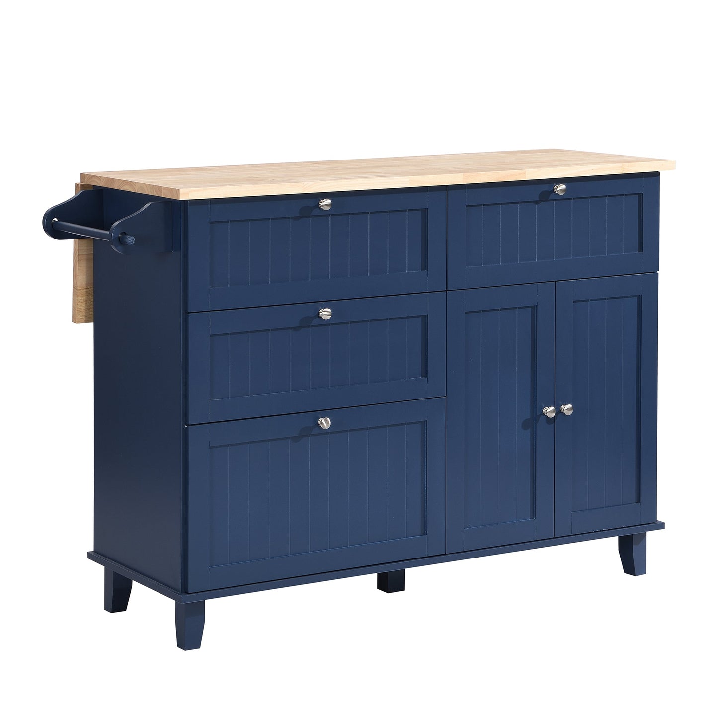 Farmhouse Kitchen Island Set With Drop Leaf and 2 Seatings,Dining Table Set With Storage Cabinet, Drawers and Towel Rack