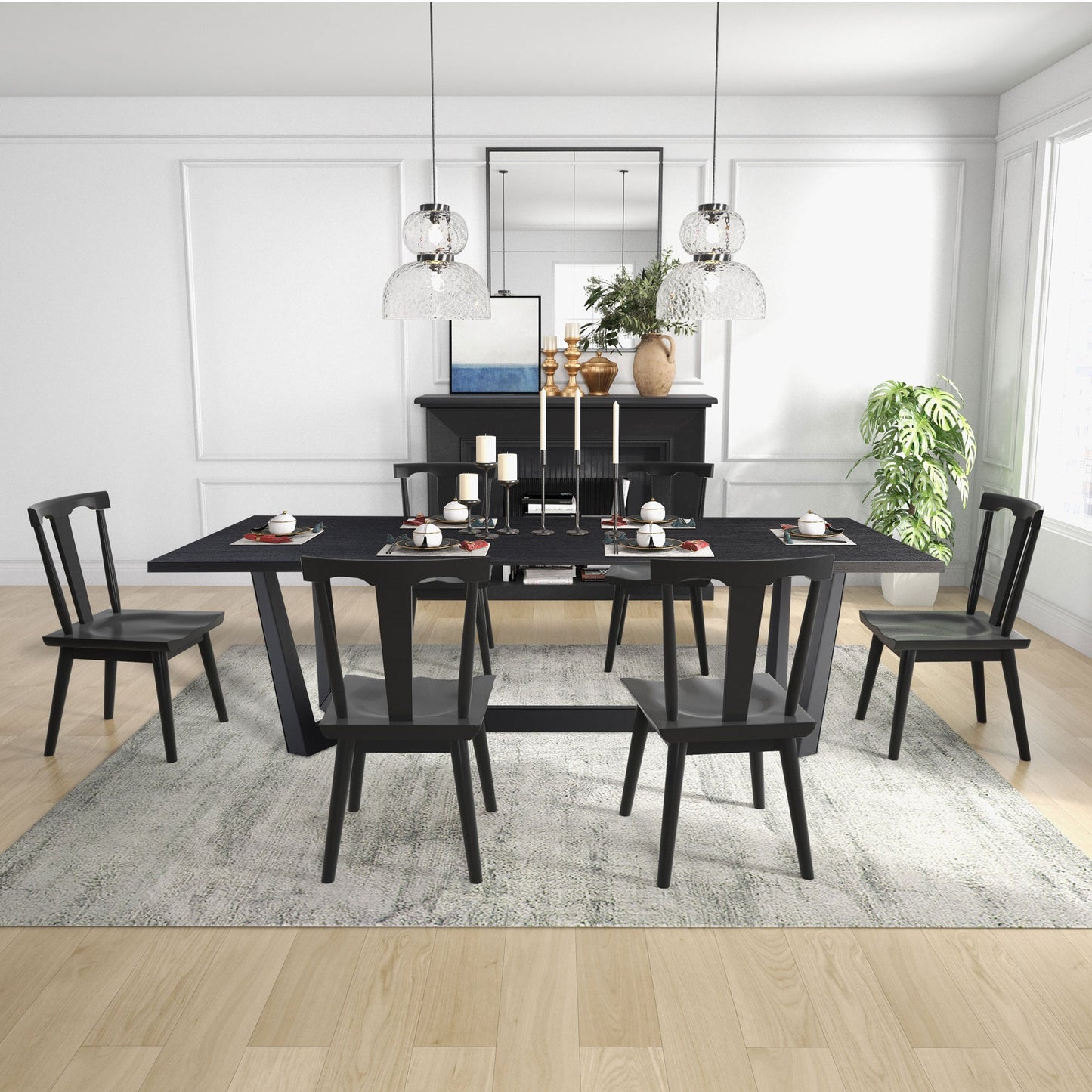 Rectangular MDF Dining Table Mid Century Modern for Dining Room Balcony Cafe Bar Conference Matt Black