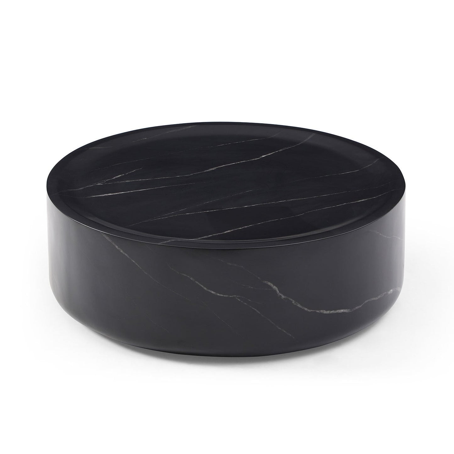 39.37'' Black Marble Round Coffee Table Sturdy Fiberglass Table for Living Room ,No Need Assembly