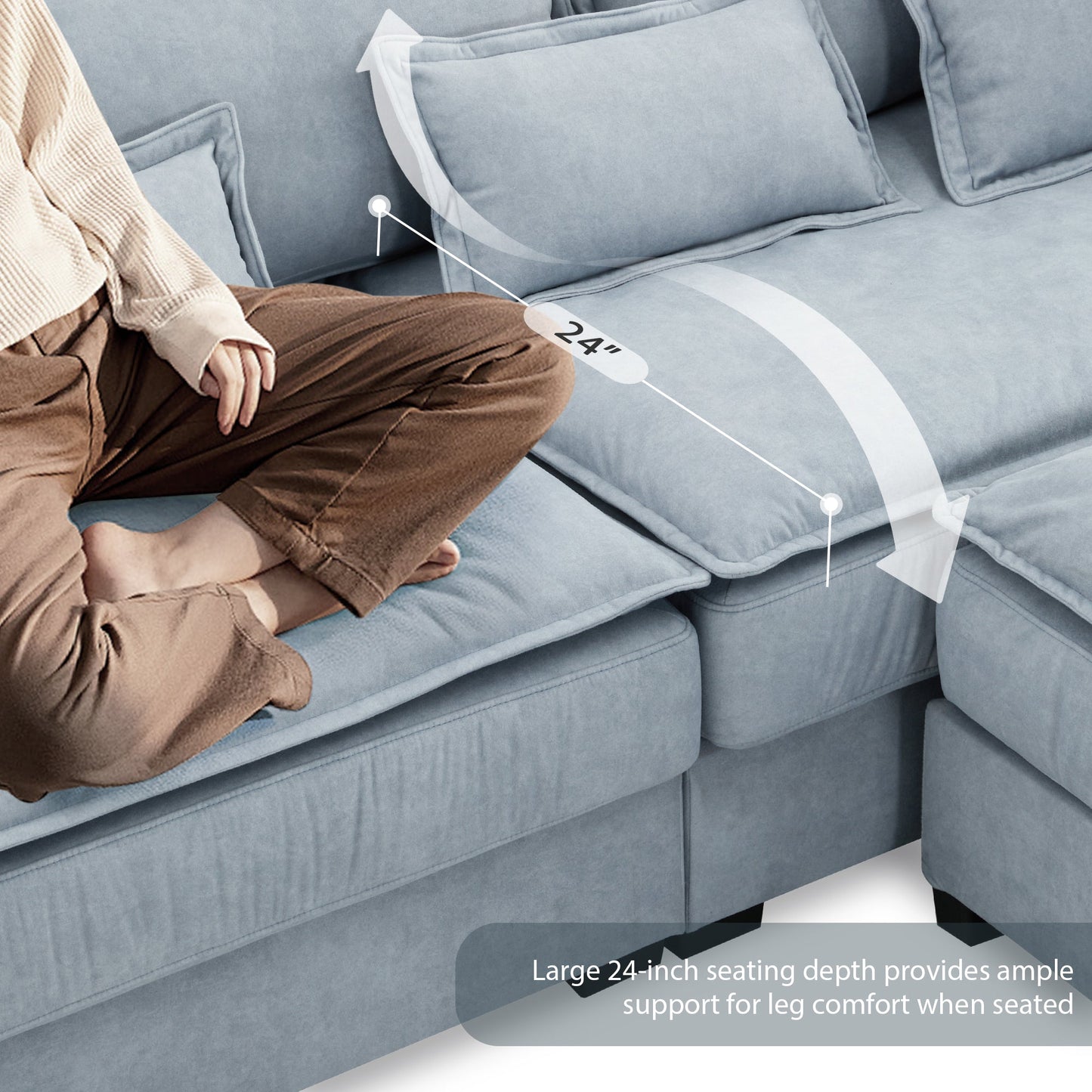 95*66"Oversized Luxury Sectional Sofa With Bentwood Armrests,4 Seat Upholstered Indoor Furniture With Double Cushions