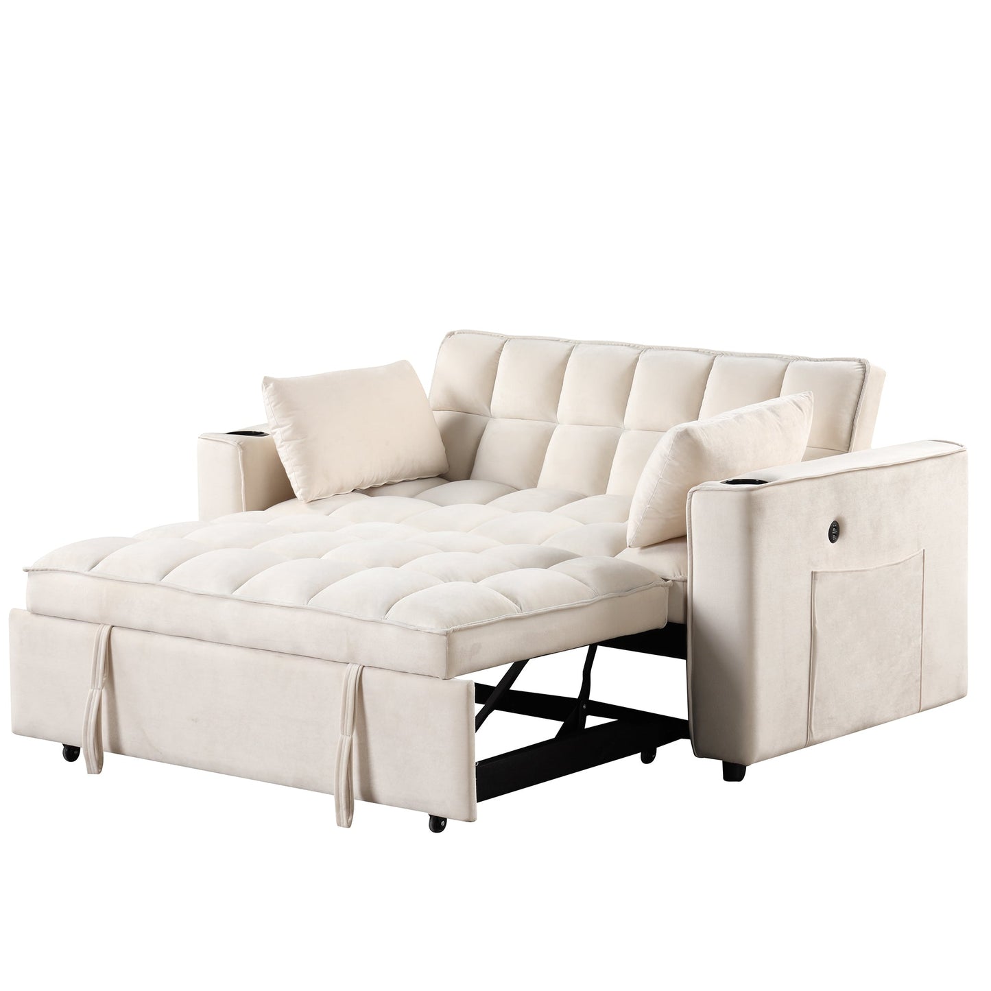 55.3" 4-1 Multi-Functional Sofa Bed With Cup Holder and USB Port for Living Room or Apartments Milky White