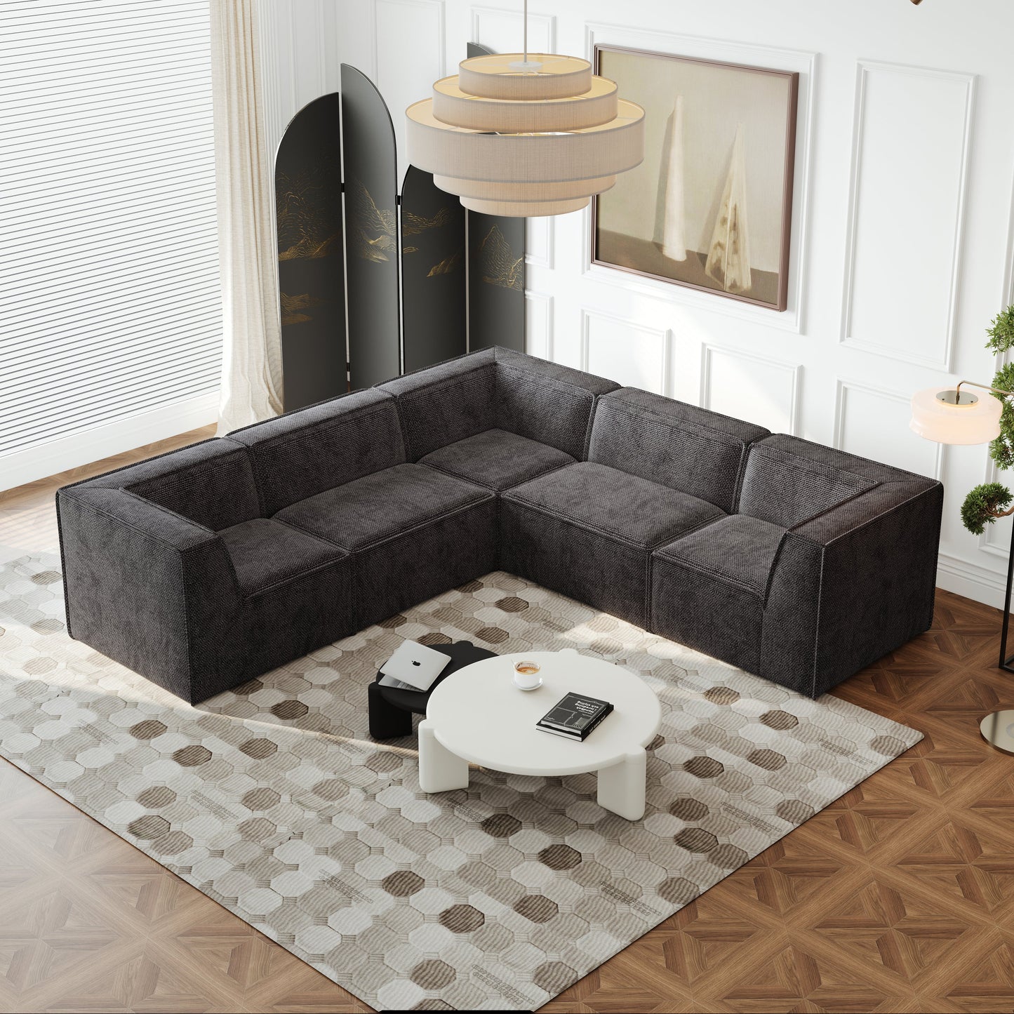 106*106" Chenille Modular L Shaped Sectional Sofa,Luxury Floor Couch Set,Upholstered Indoor Furniture