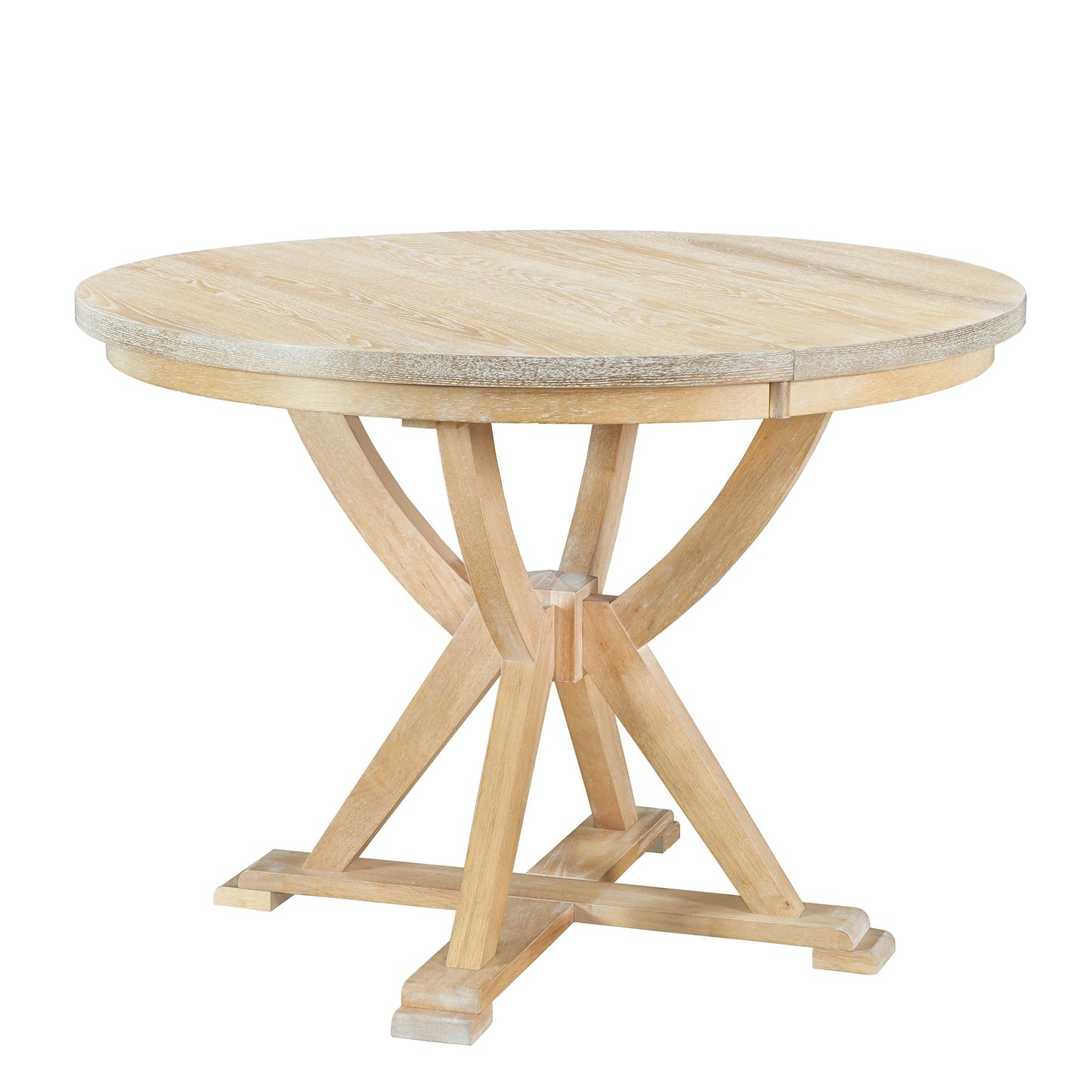Mid-Century 5-Piece Extendable Round Dining Table Set With 15.7" Removable Leaf and 4 Cross Back Dining Chairs, Natural