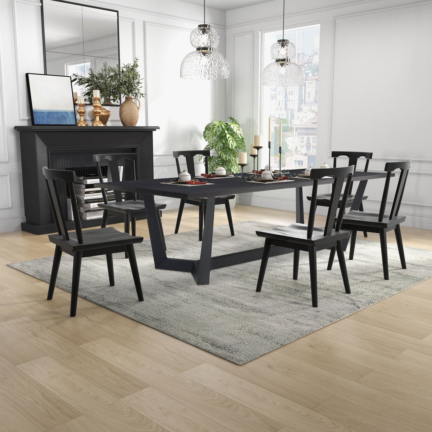 Rectangular MDF Dining Table Mid Century Modern for Dining Room Balcony Cafe Bar Conference Matt Black