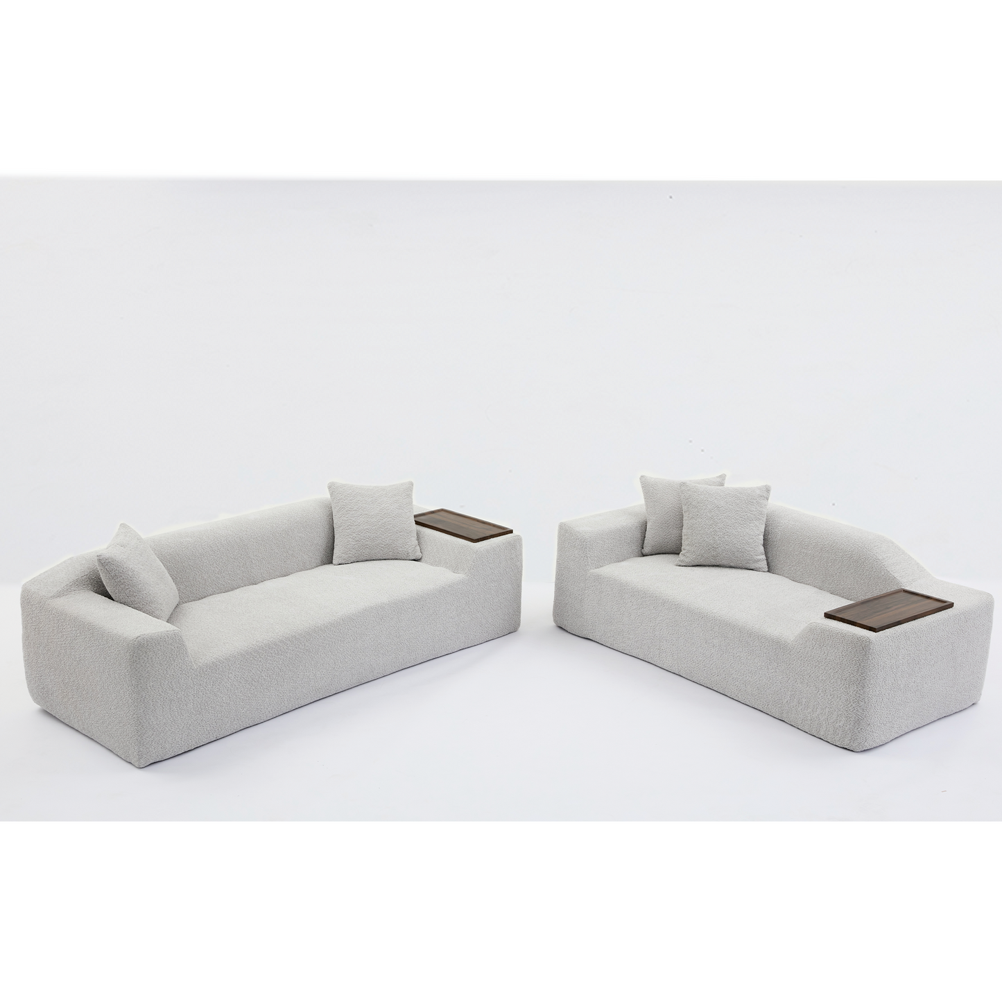 2 Piece Boucle Cloud Sofa Set, Upholstered Sofa Set, Modern 3 Seater and 2 Seater Sofa With MDF End Table for Living Room
