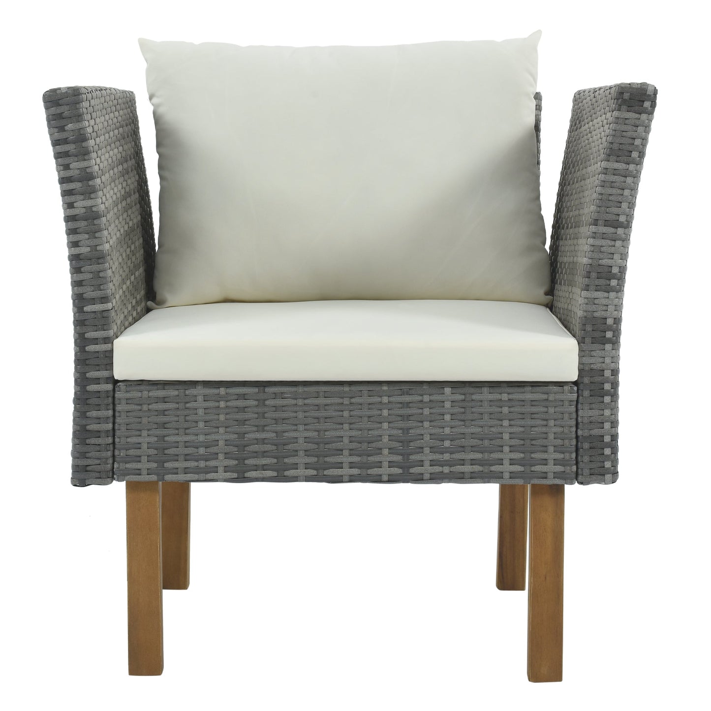 9-Piece Outdoor Patio Garden Wicker Sofa Set, Gray PE Rattan Sofa Set, With Wood Legs, Acacia Wood Tabletop