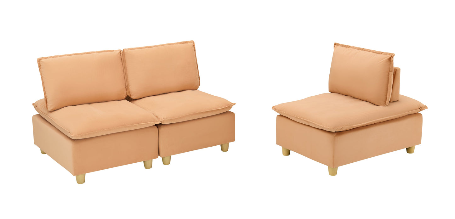 88-Inch Simple, Modern and Ultra-Comfortable Straight-Row Three-Seater Pumpkin-Colored Flannel Sofa