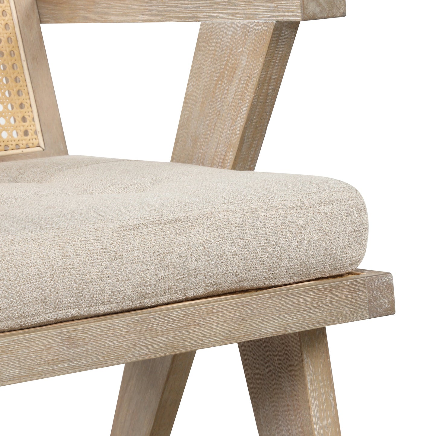 Mid-Century Accent Chair With Handcrafted Rattan Backrest and Padded Seat for Leisure, Bedroom, Kitchen, Living Room