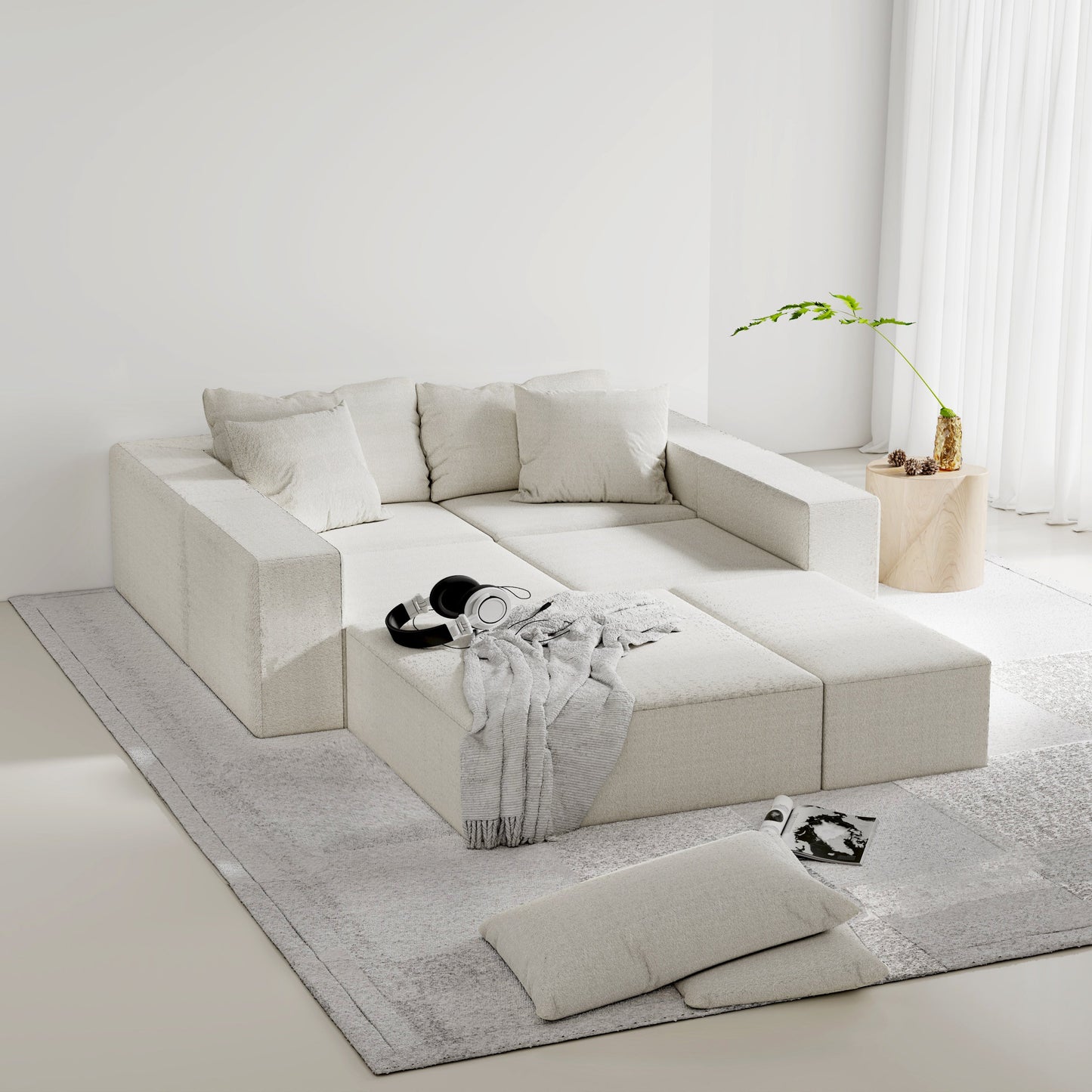 Modern Upholstered Sectional Sofa Couch Set,Modular 132" L Shaped Sectional Living Room Sofa Set With 6 Pillows,Free Com