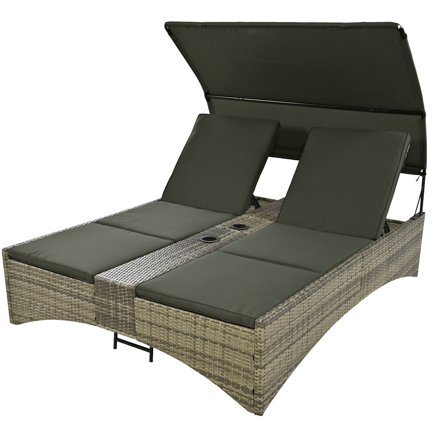 Patio Daybed Outdoor Daybed Outdoor Rattan Sun Lounger With Shelter Roof With Adjustable Backrest, Storage Box