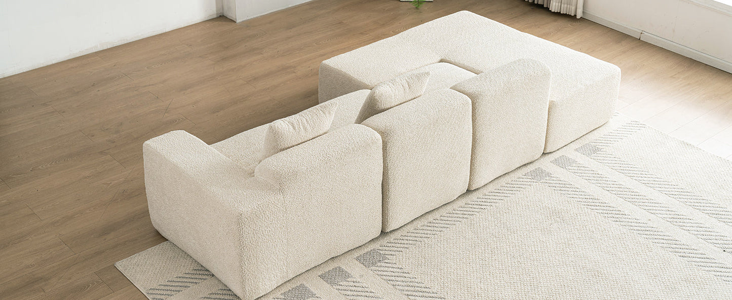 116.5" Sectional Sofa Full-Compressed Sofa Couch Free-Combined Sofa for Living Room, Beige