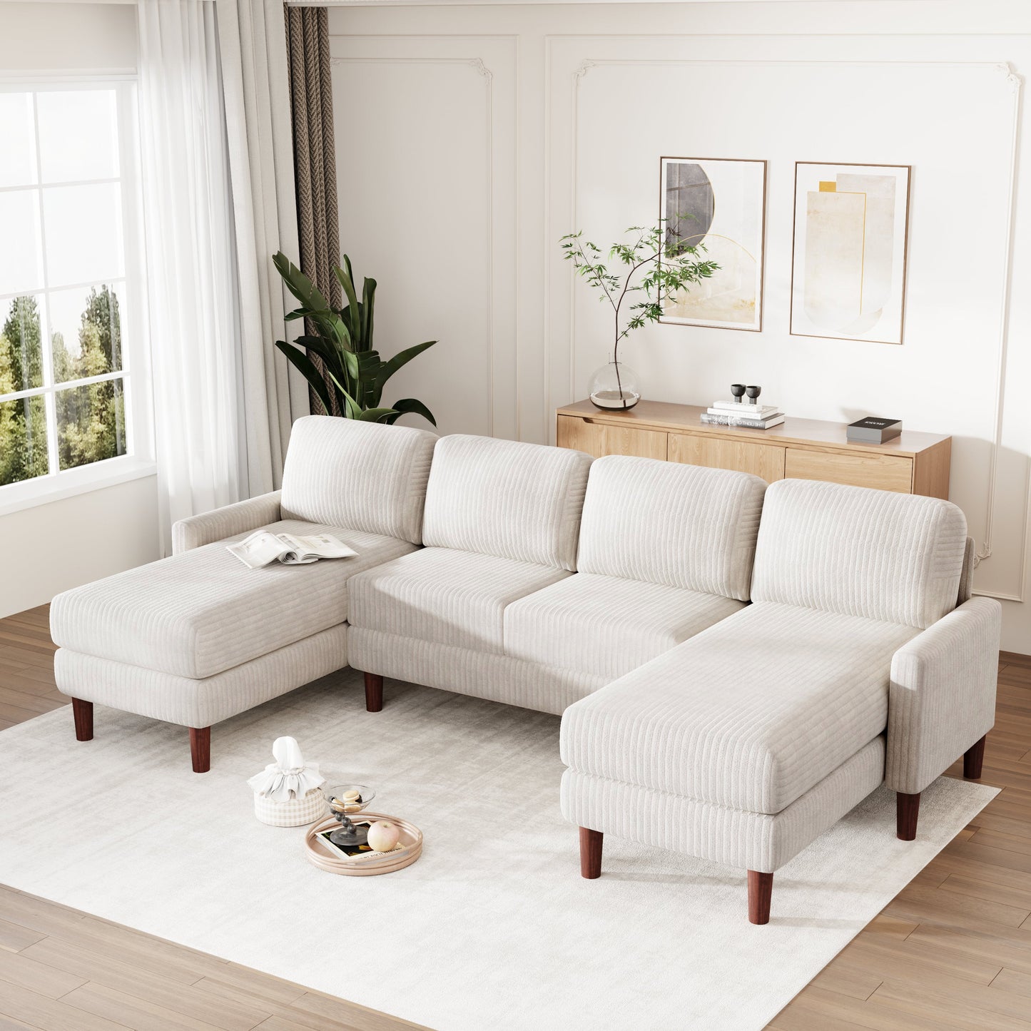 U-Shaped Sponge-Filled Cushion Combination Sofa, Suitable for Living Rooms, Studies, and Spacious Spaces
