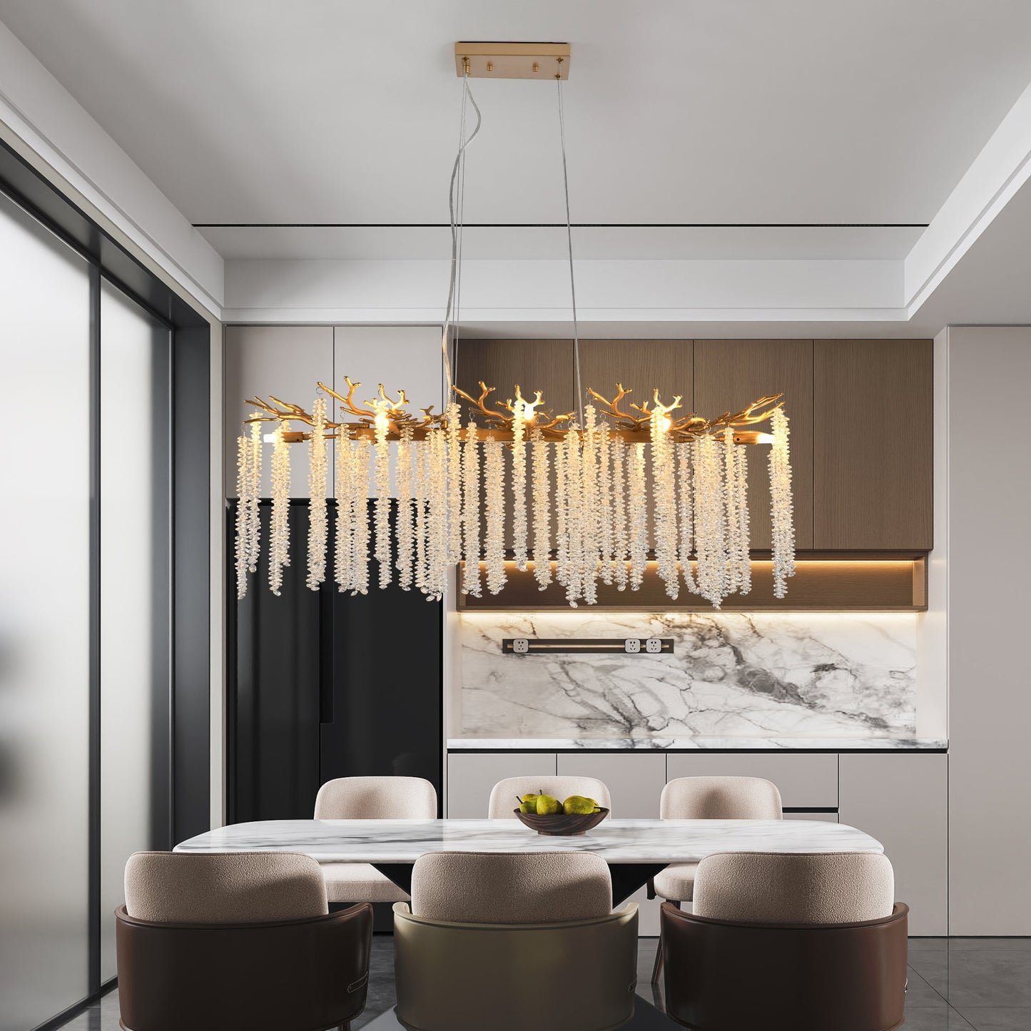 39.4-Inch Modern Golden Pendant Light With Cascading Crystal Strands, Ideal for Living Room, Dining Room and Foyer